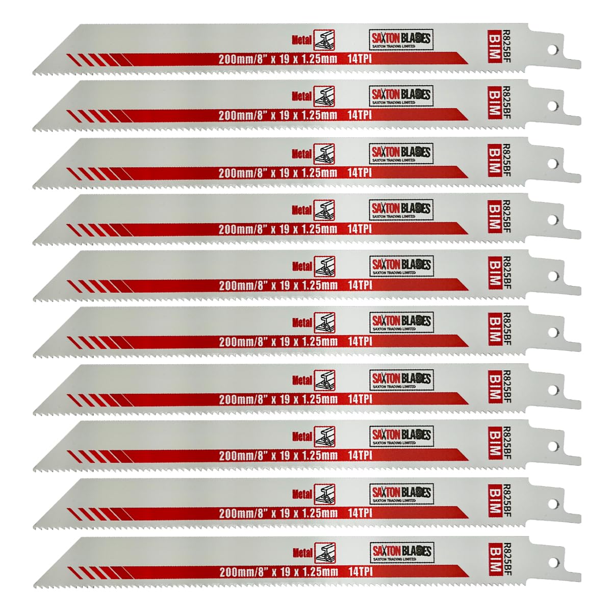 Saxton 200mm Heavy Duty Reciprocating Sabre Saw Metal Blades - 10 Pack