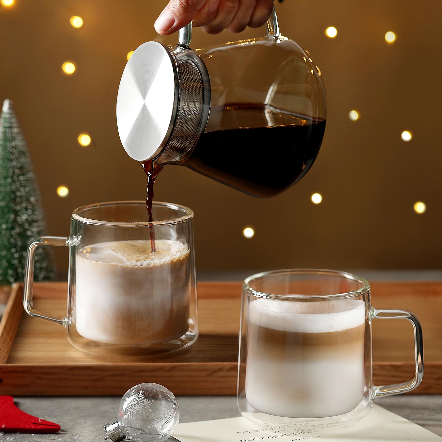 CNGLASS Double Wall Insulated Glass Coffee Mugs - 300ml Set of 4