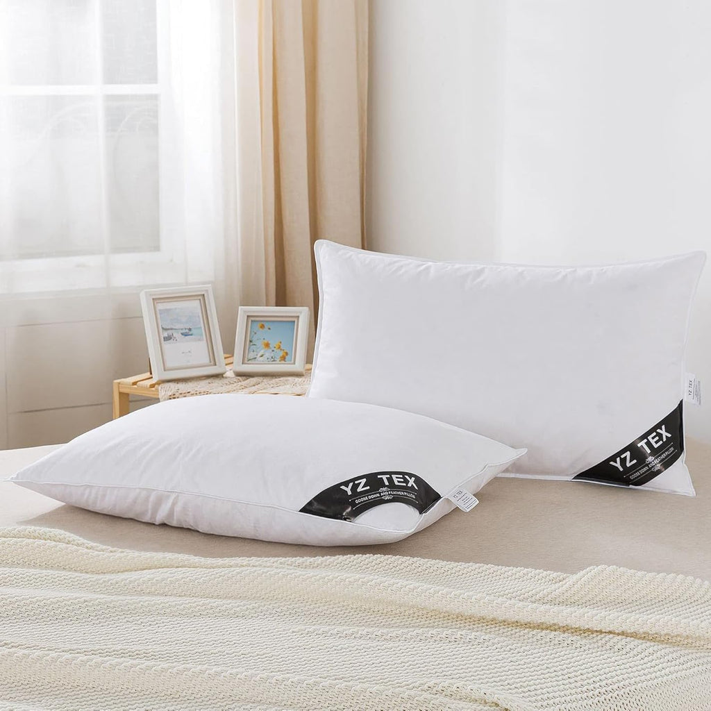 YZTEX Goose Feather and Down Pillows | 100% Cotton Shell | 2 Pack