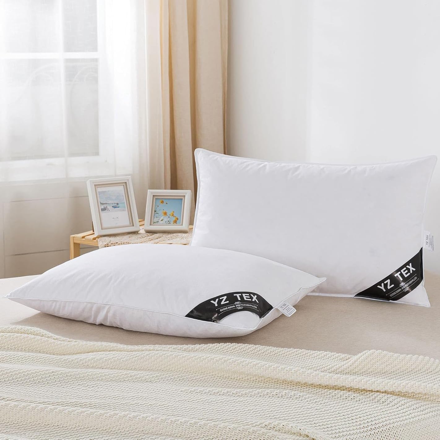 YZTEX Goose Feather and Down Pillows | 100% Cotton Shell | 2 Pack