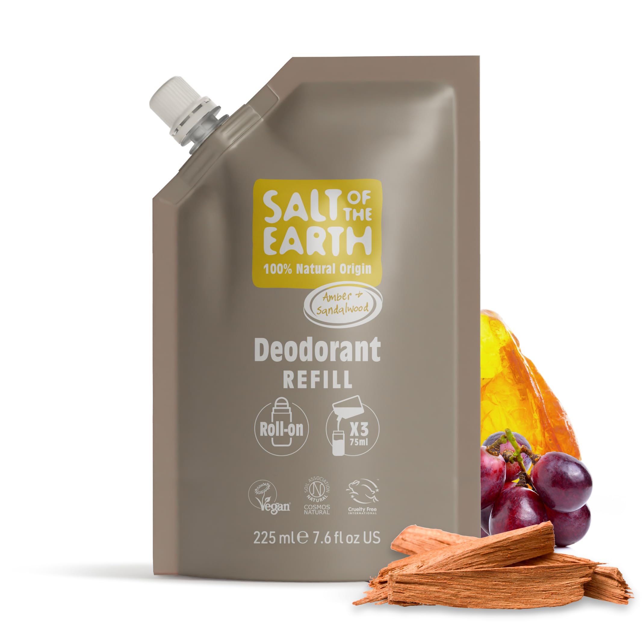 Salt of the Earth Natural Deodorant Roll On Refill - Amber & Sandalwood