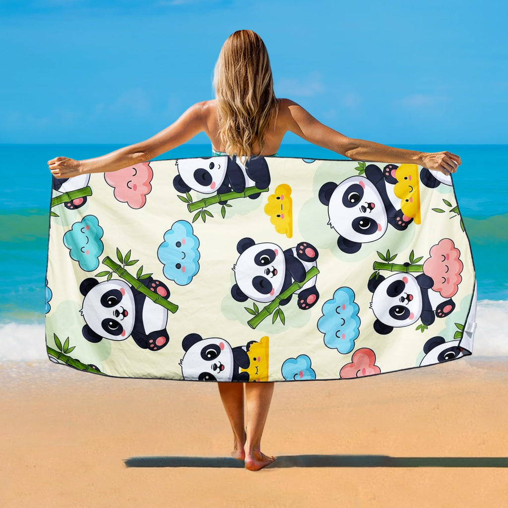 Violetpos Cute Panda & Cloud Beach Towel, Extra Large 180x90 cm 250GSM Microfibre, Sand Free Quick Dry - image 2