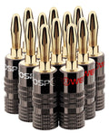 FosPower 24K Gold Plated Banana Plugs - 6 Pairs Speaker Connectors