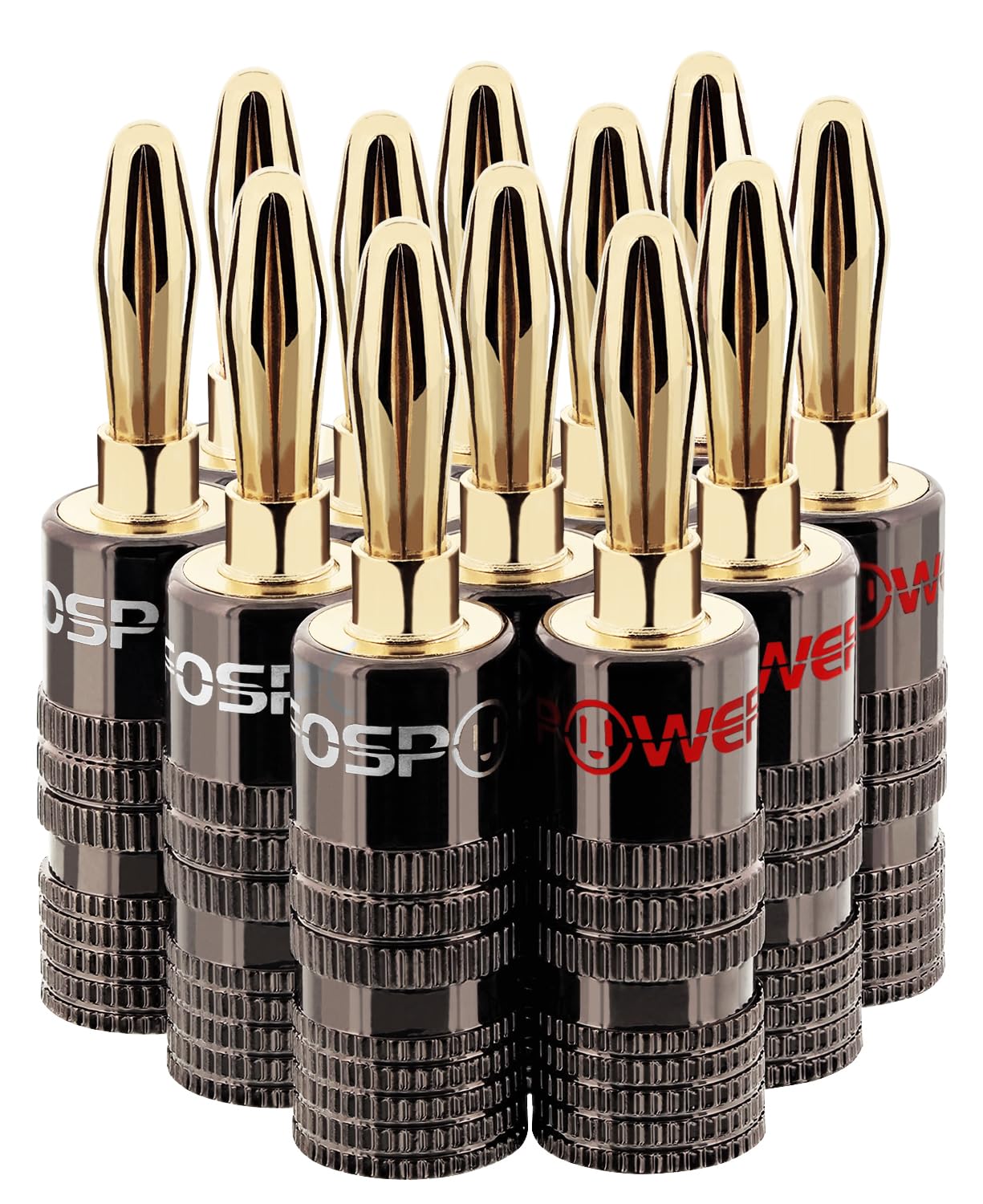 FosPower 24K Gold Plated Banana Plugs - 6 Pairs Speaker Connectors