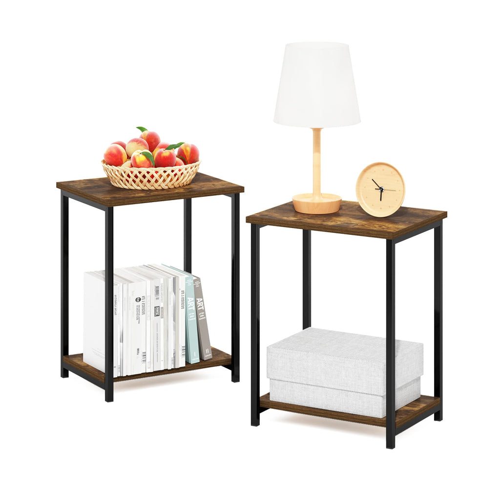 Furinno SIMPLISTIC Side Table Set of 2, 2-Tier Metal Frame End Table with Open Shelf, Night Stand, Bedside Table, for Living Room, Bedroom, Amber Pine - image 1