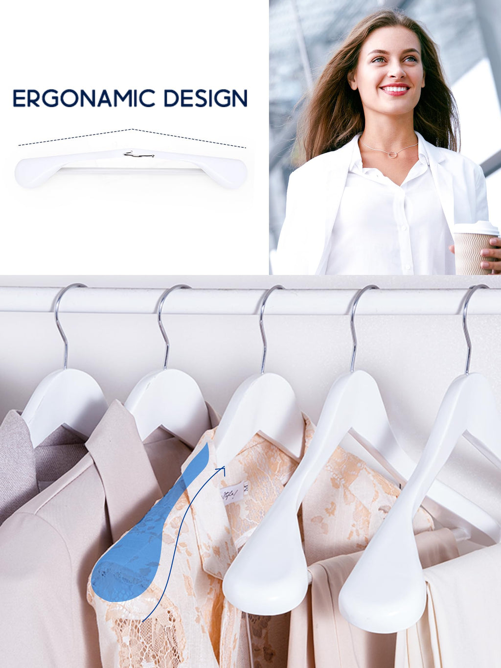 HOUSE DAY Wide Shoulder Wooden Suit Hangers with Non-Slip Pants Bar