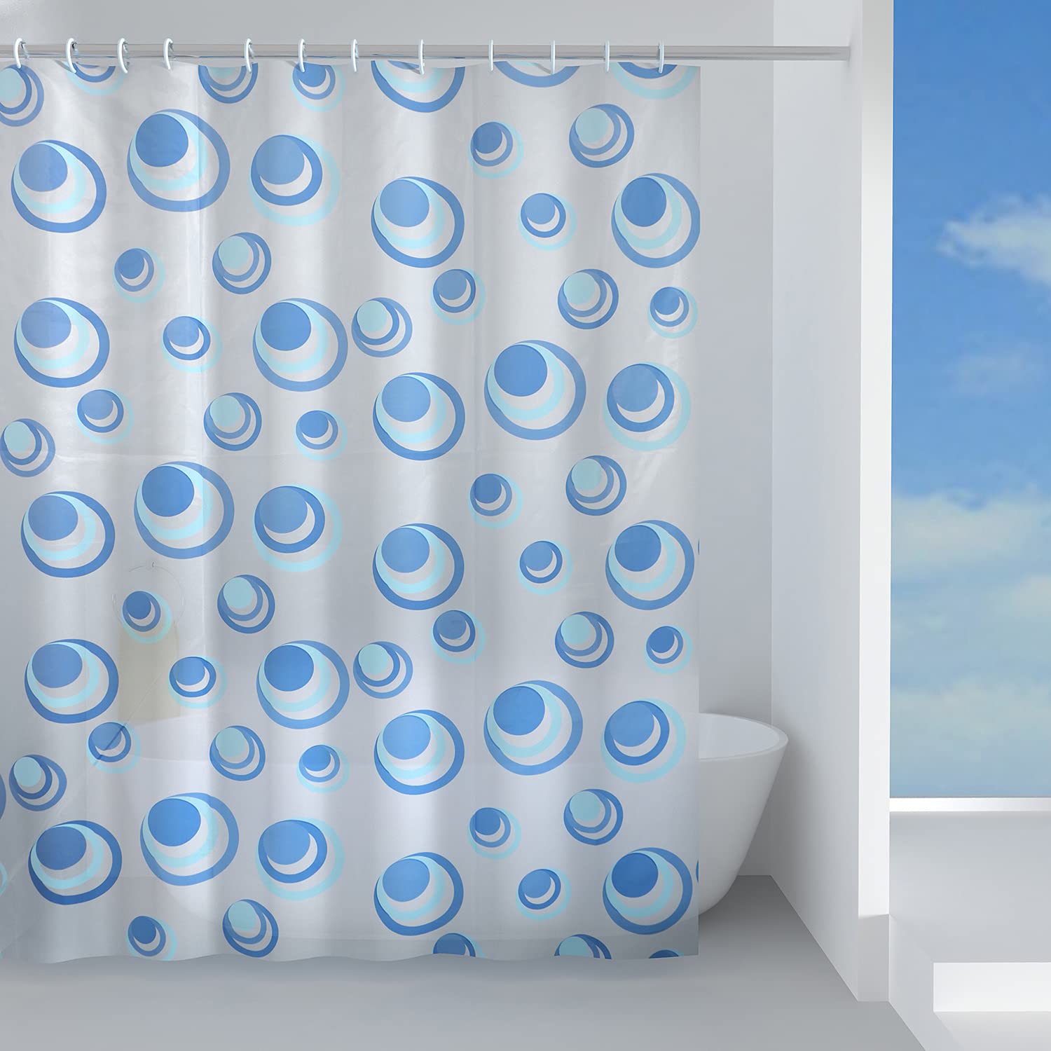 Gedy G-Orbita PEVA Shower Curtain - Light Blue Circles - 240x200cm