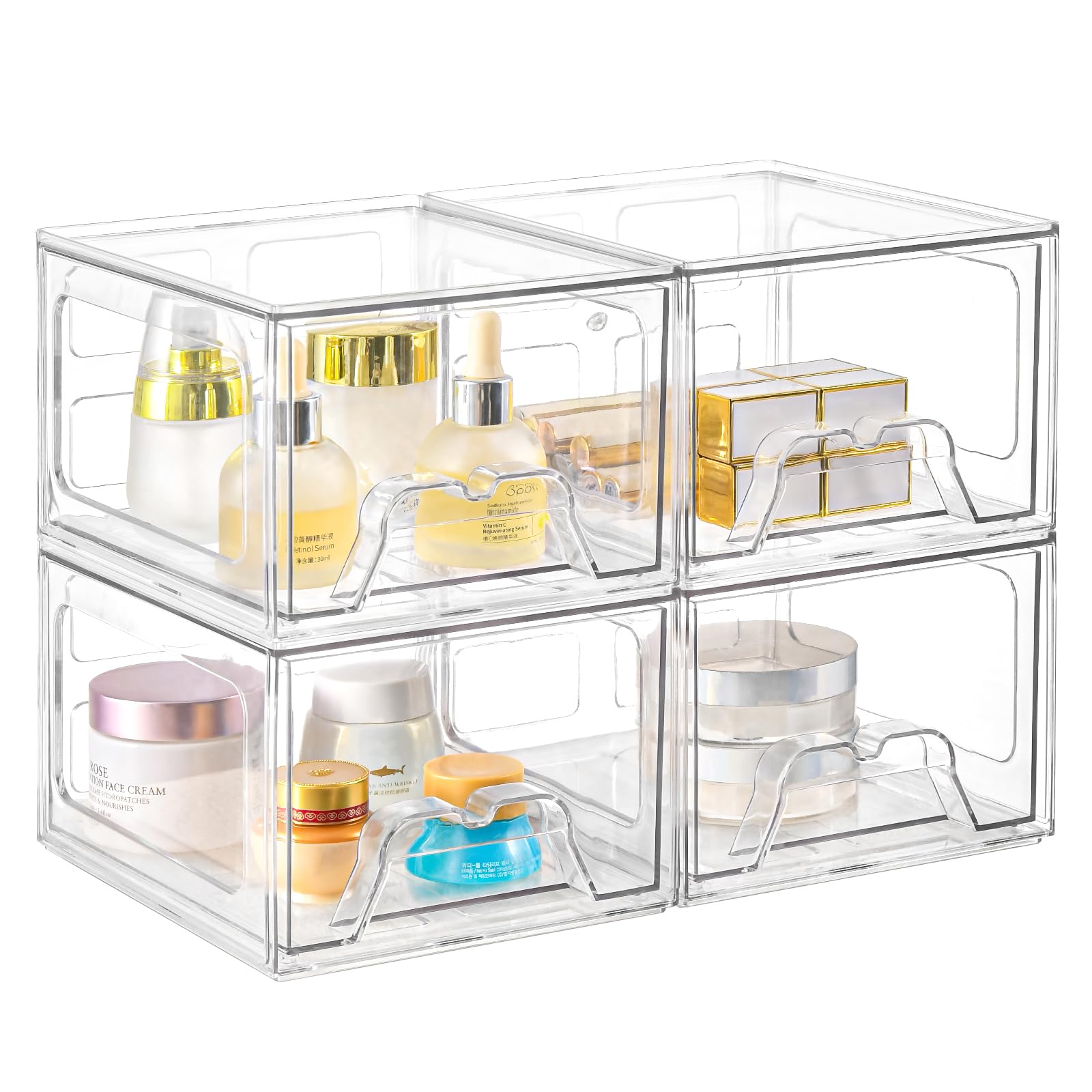 Stebopum 4-Pack Acrylic Makeup Organiser | Stackable Clear Storage Drawers
