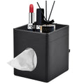 XNONE PU Leather Square Tissue Box Cover with Storage Tray – Black