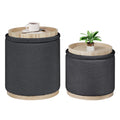 Bonlife Set of 2 Round Ottoman with Tray, Vanity Stool with Storage