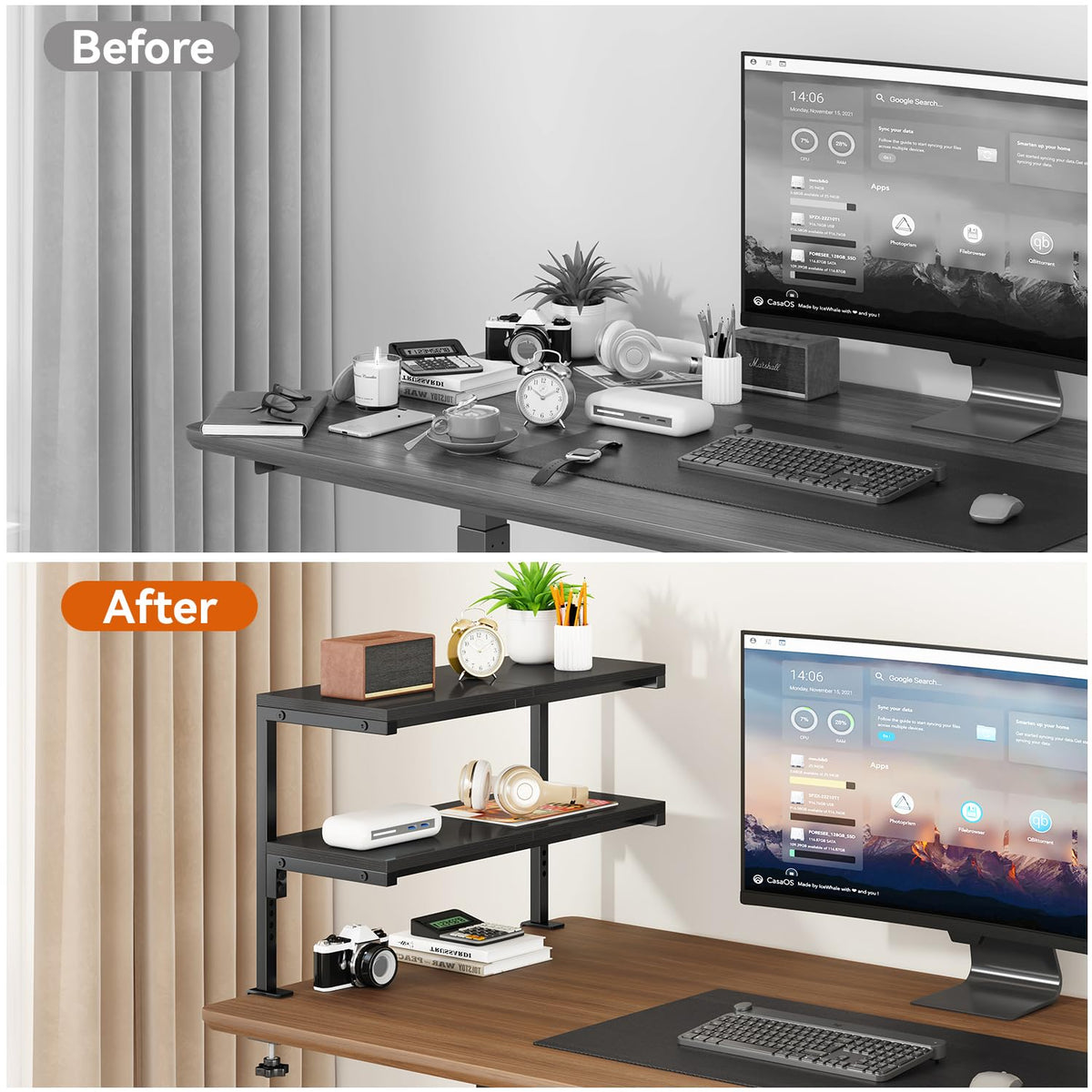 IBUYKE Clamp on Desk Shelf, 22.8” Large Desk Extender Shelves TMZ010B - image 4