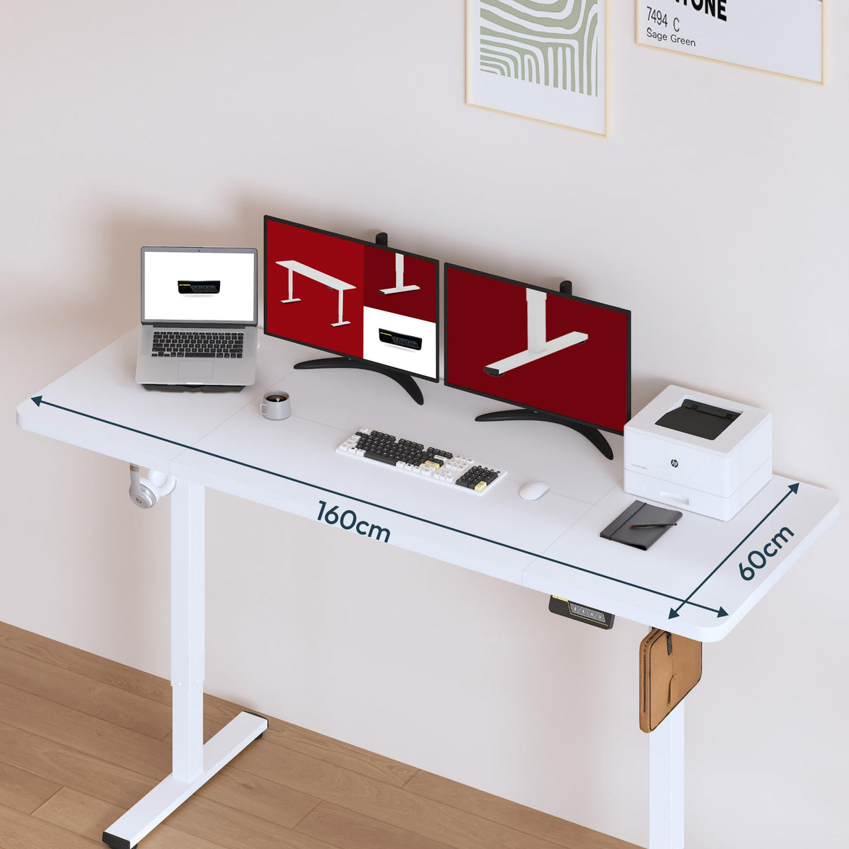 SANODESK 160 * 60 Electric Standing Desk Height Adjustable Desk Built-in Cup Holder, Hooks - image 3
