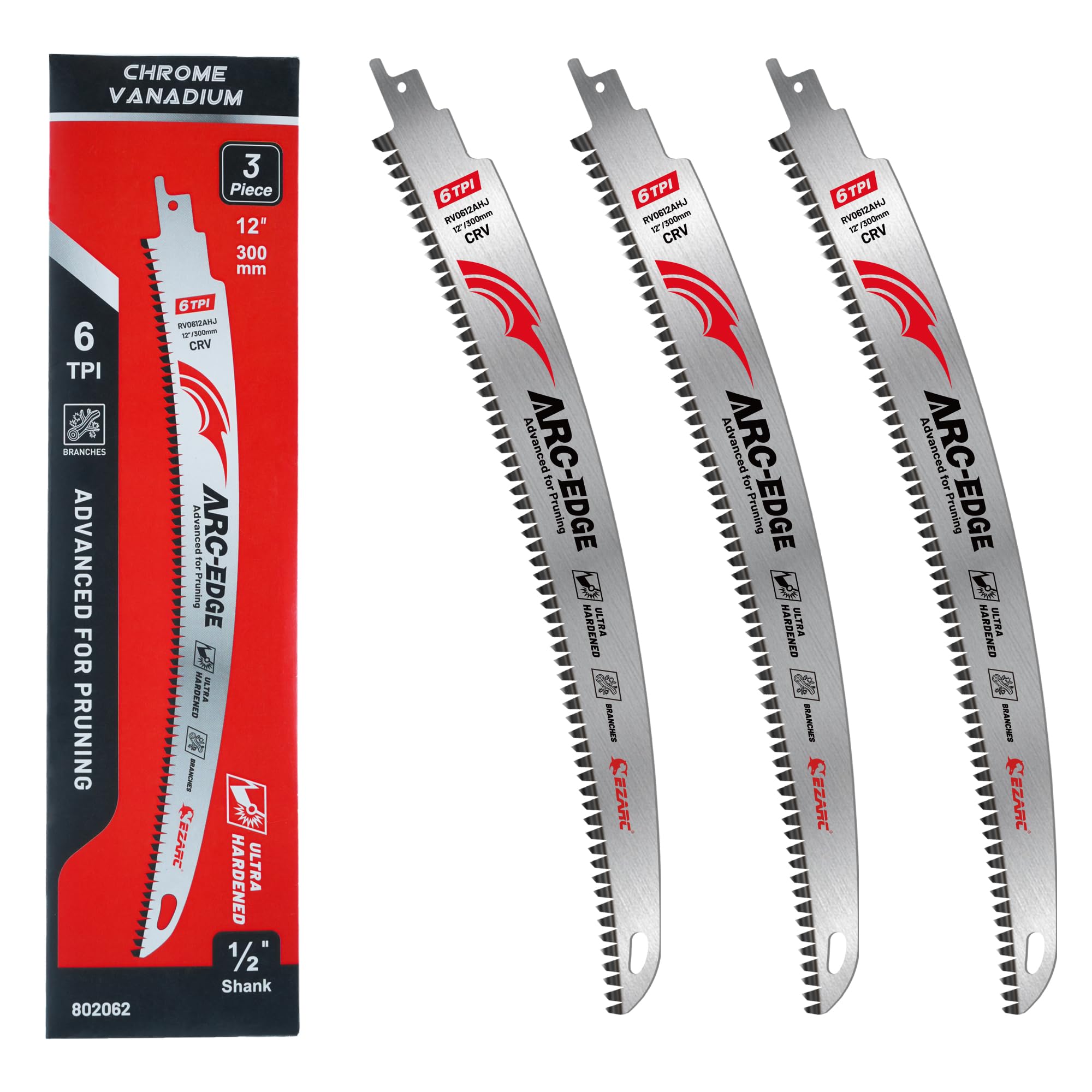 EZARC 300mm Japanese Teeth Reciprocating Saw Blades for Pruning, 3-Pack