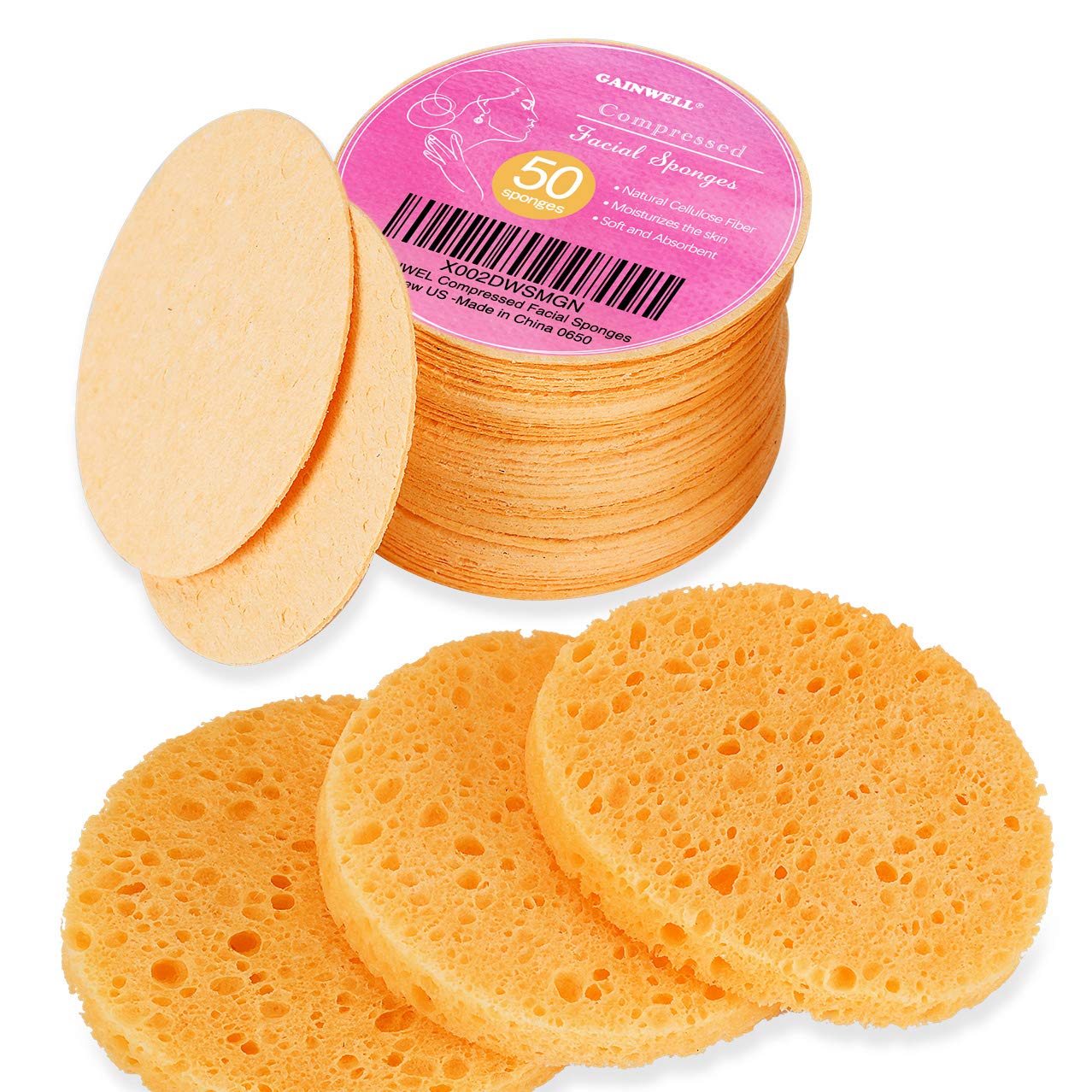 Gainwell 50-Count Compressed Cellulose Facial Sponges | Natural Spa Pads