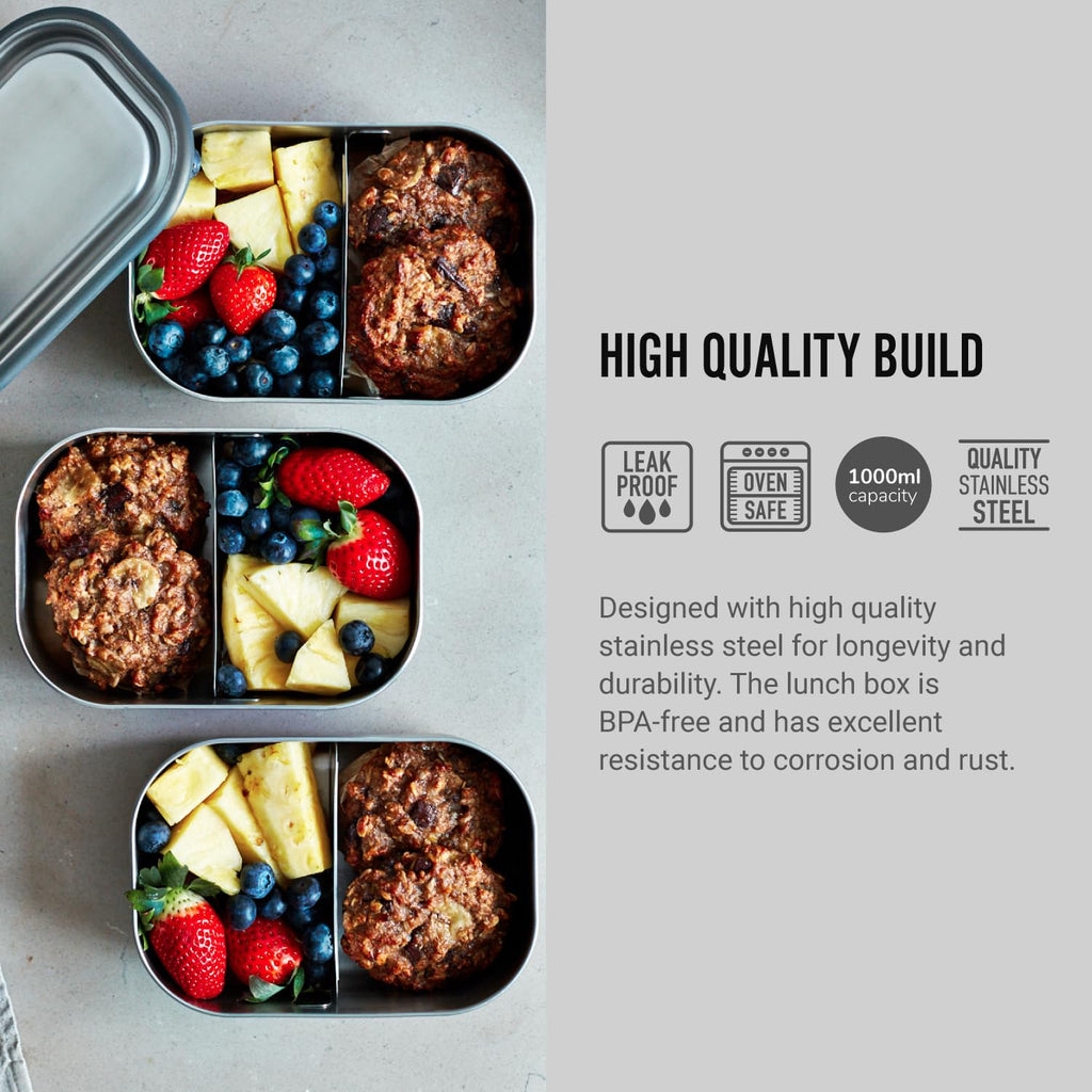 Black+Blum Stainless Steel Lunch Box – 1000ml Leakproof Bento, Ocean