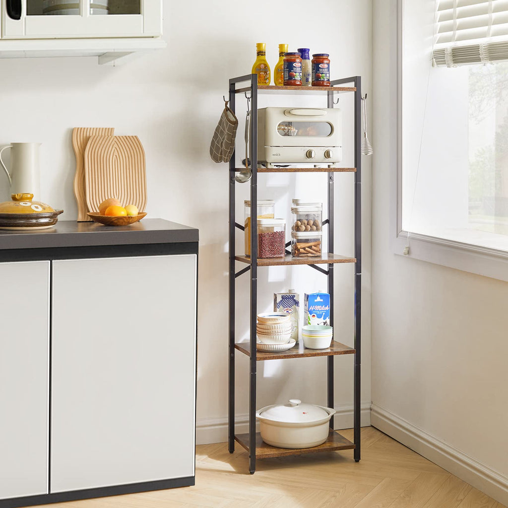 YMYNY 5-Tier Industrial Bookshelf – Rustic Brown Storage Rack