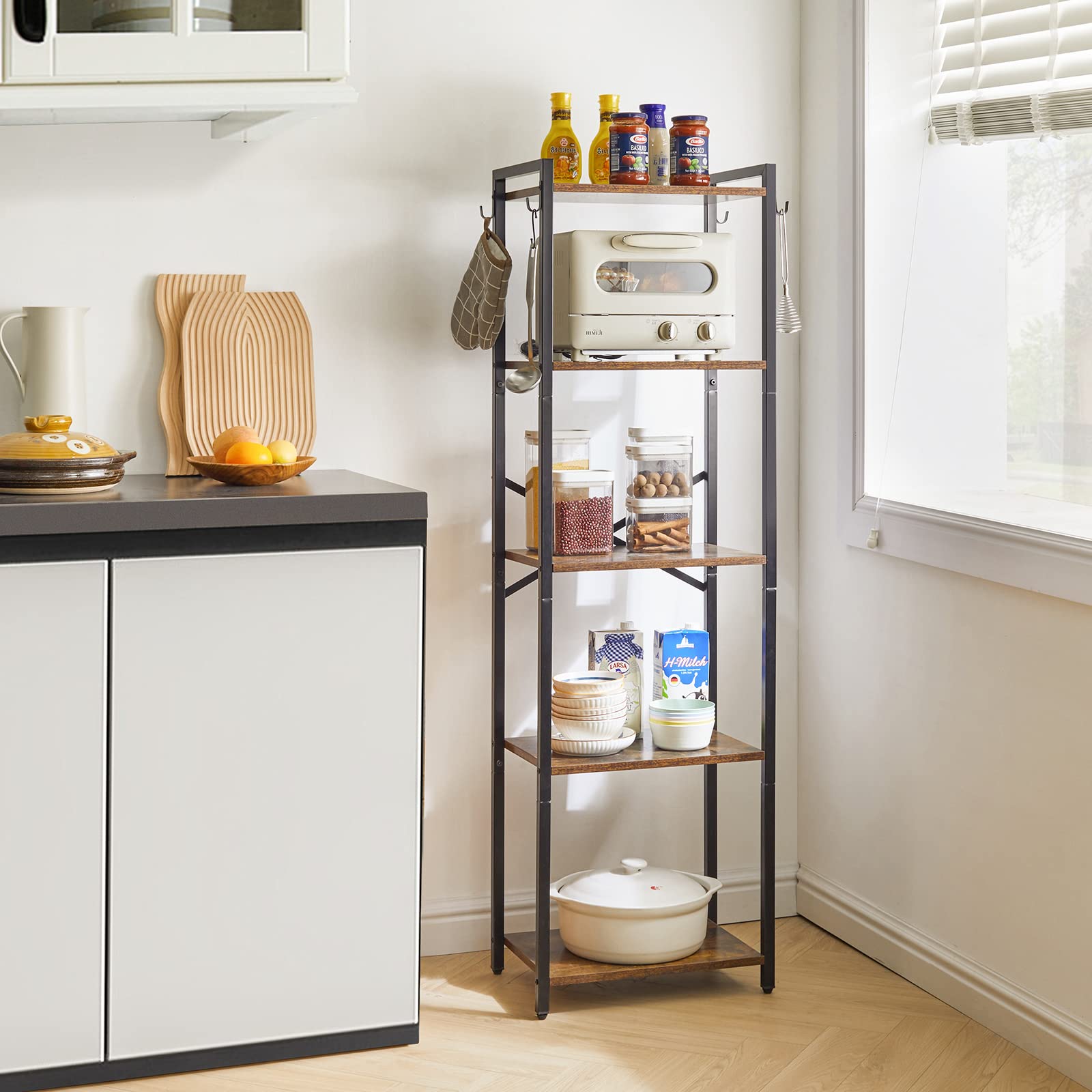 YMYNY 5-Tier Industrial Bookshelf – Rustic Brown Storage Rack