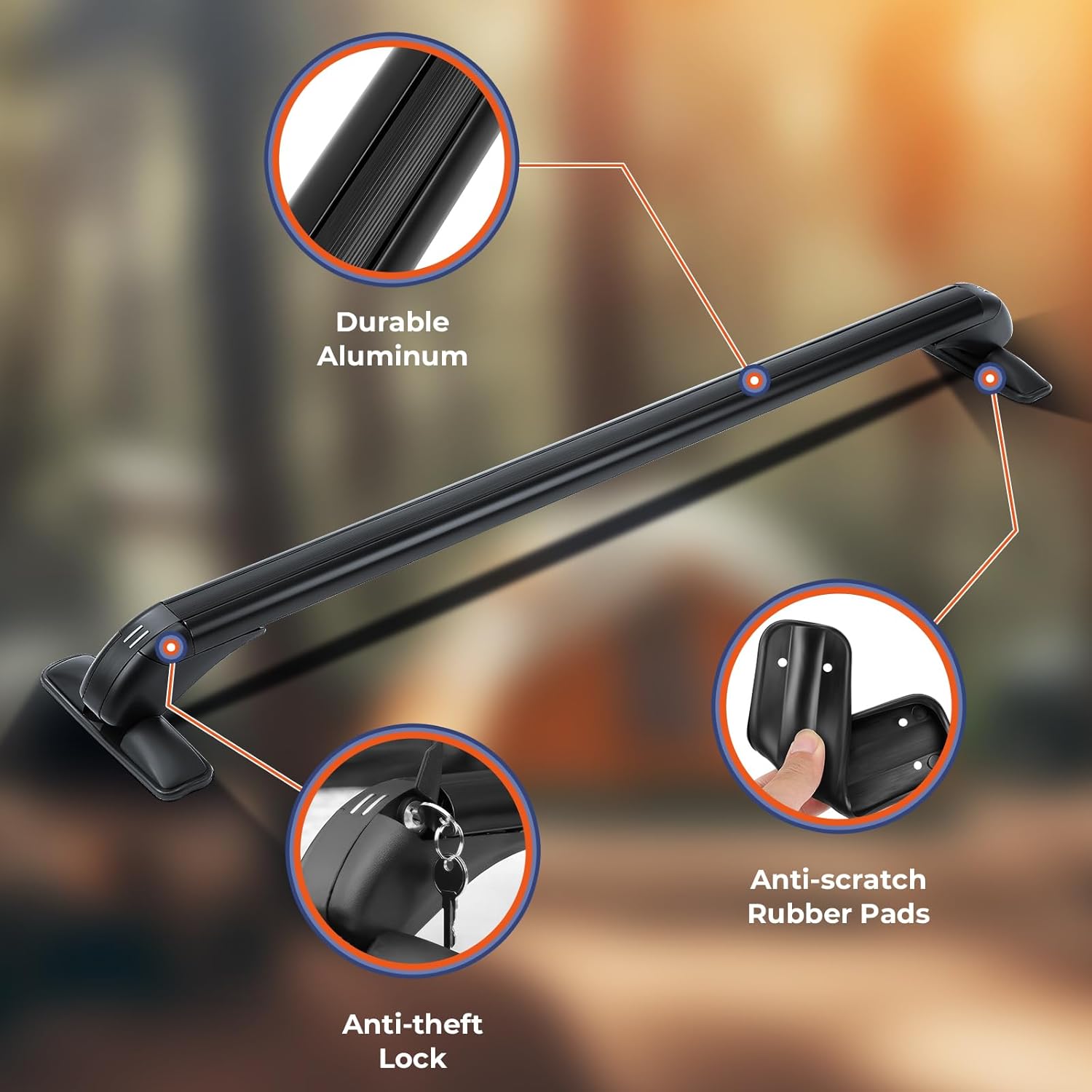 GEARZAAR 105cm Universal Car Roof Bars | Lockable Black Aluminum Racks