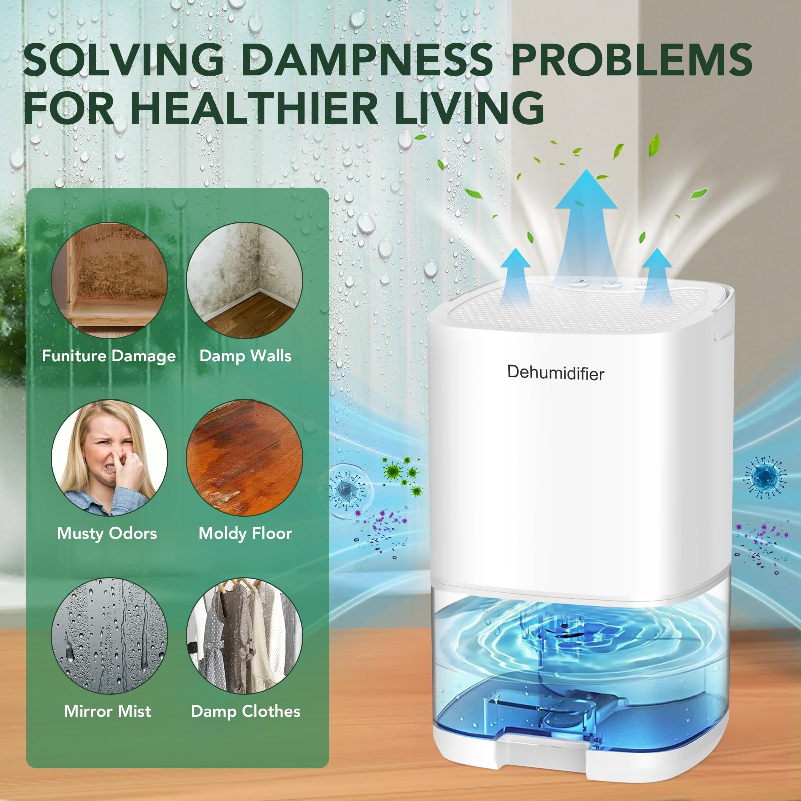 NexGlow 1000ml Portable Dehumidifier for Home – Quiet 320 sq. ft Bedroom