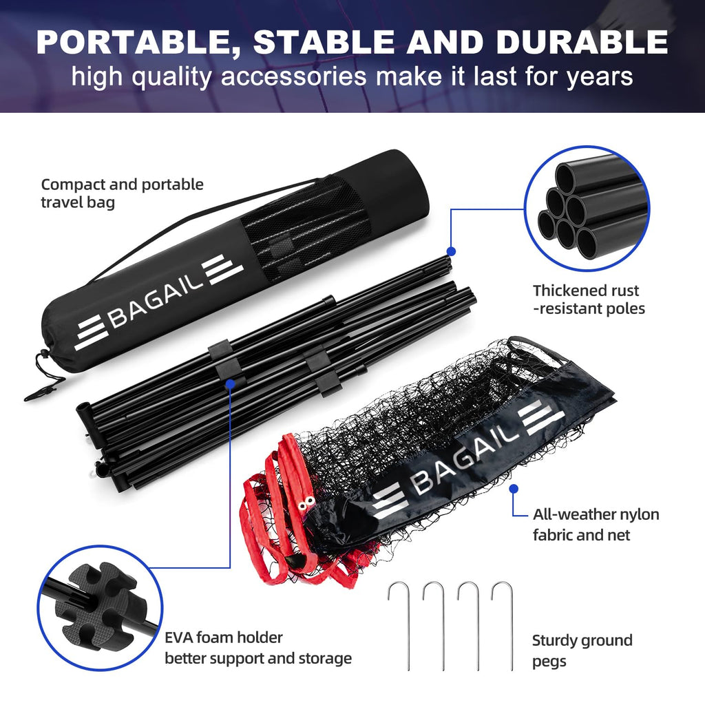 BAGAIL Portable Badminton Net – Height Adjustable Foldable Sports Net