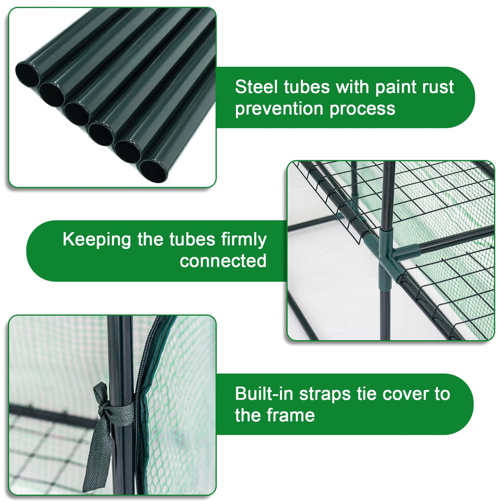 Display4top Portable Outdoor Greenhouse with PE Cover - 143x143x195cm