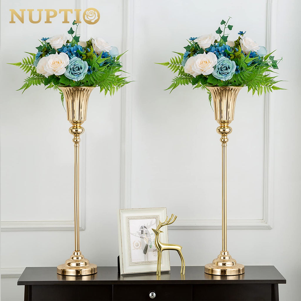 Nuptio 77.5cm Gold Trumpet Vases | 2 Pcs Metal Wedding Table Centerpieces