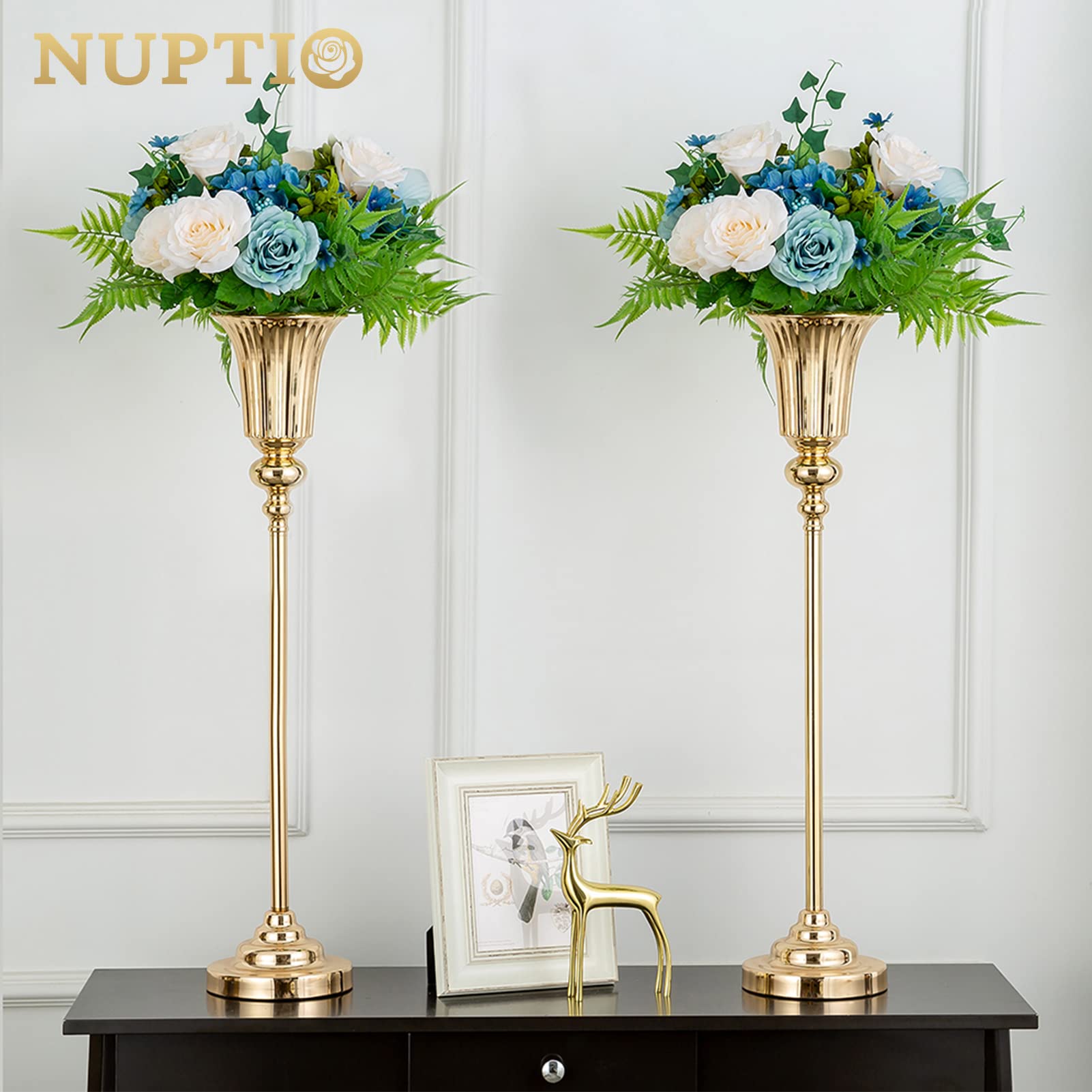 Nuptio 77.5cm Gold Trumpet Vases | 2 Pcs Metal Wedding Table Centerpieces
