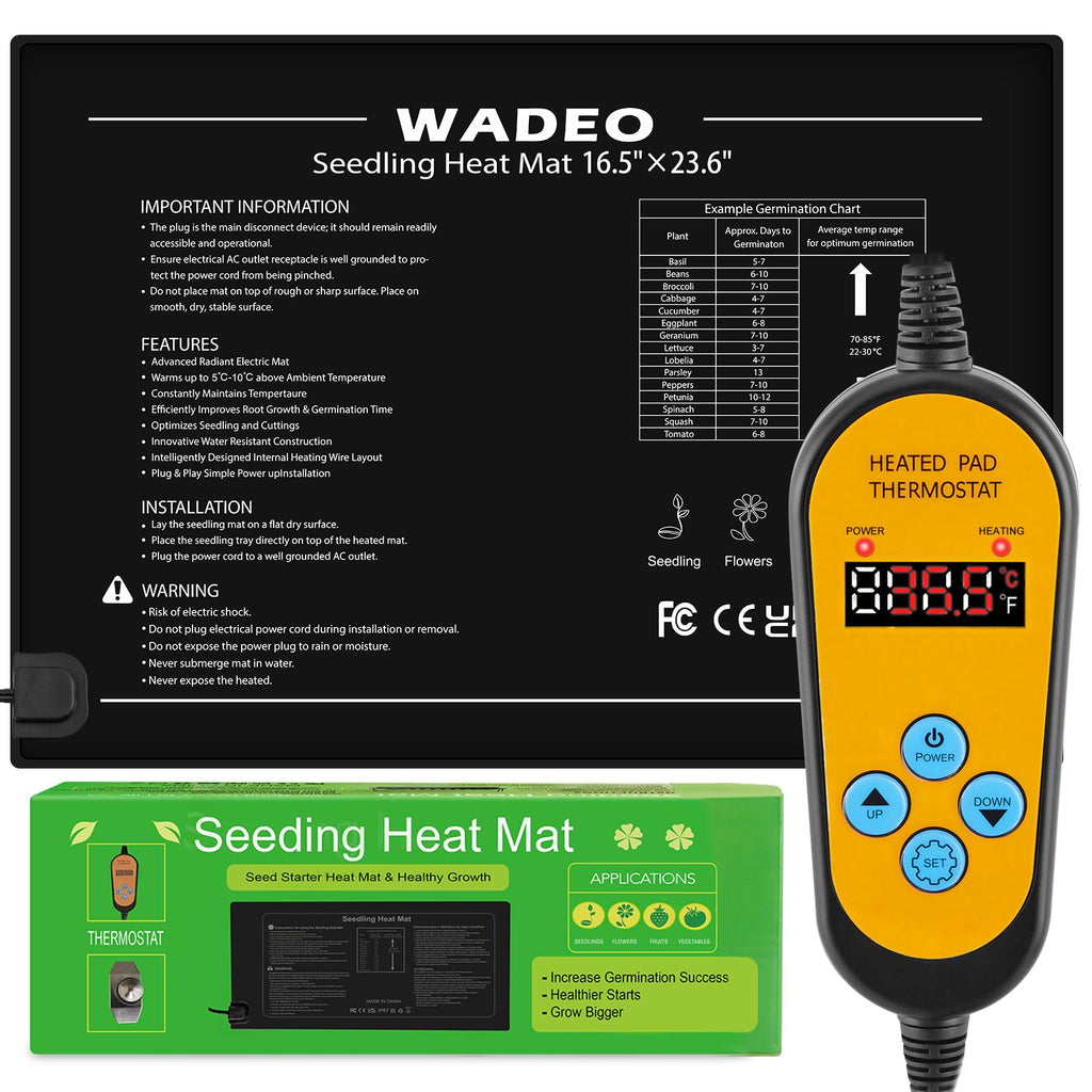 WADEO Seedling Heat Mat with Thermostat - 60x42cm Waterproof 50W Mat