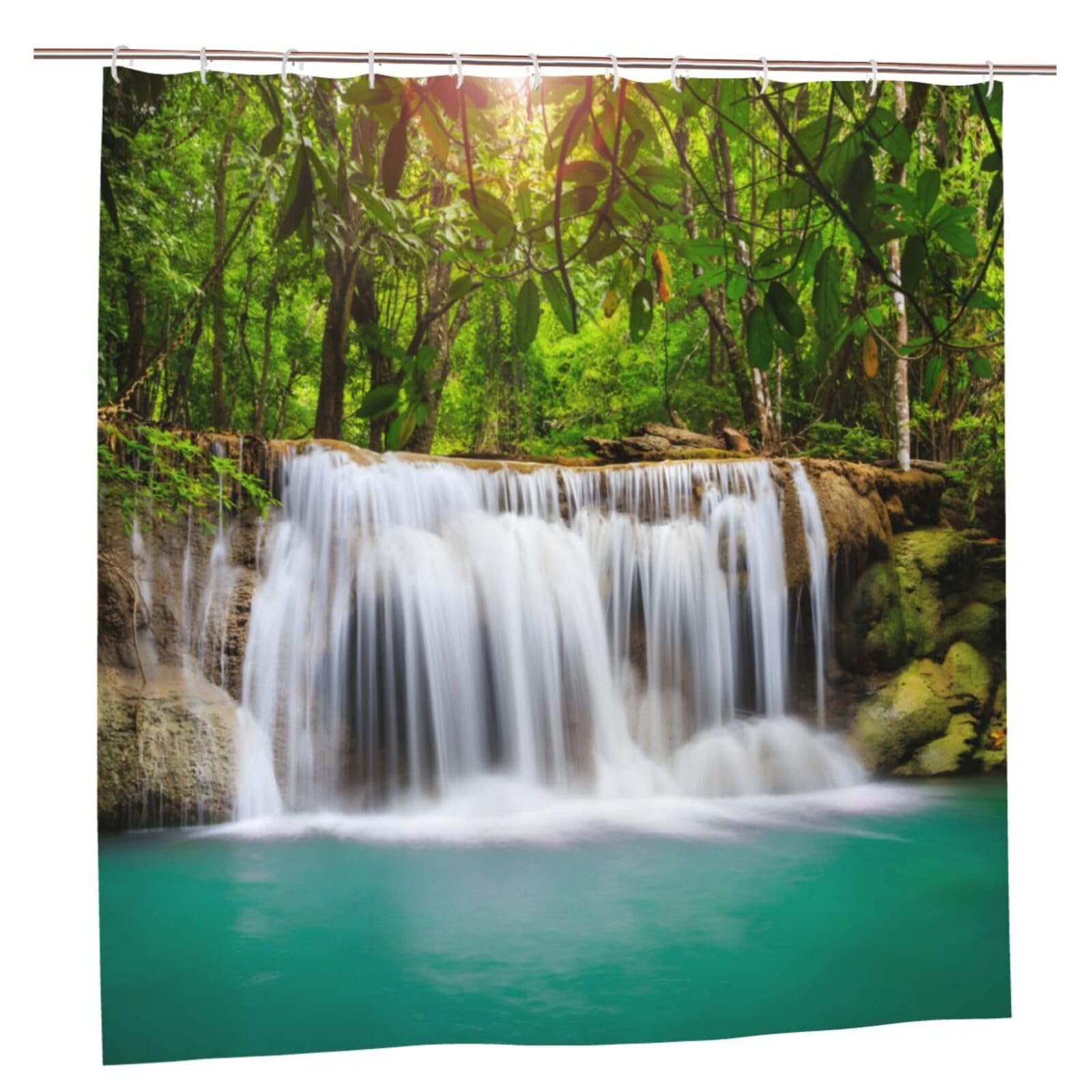 Forest Waterfall Shower Curtain | Waterproof Polyester, 71x71"