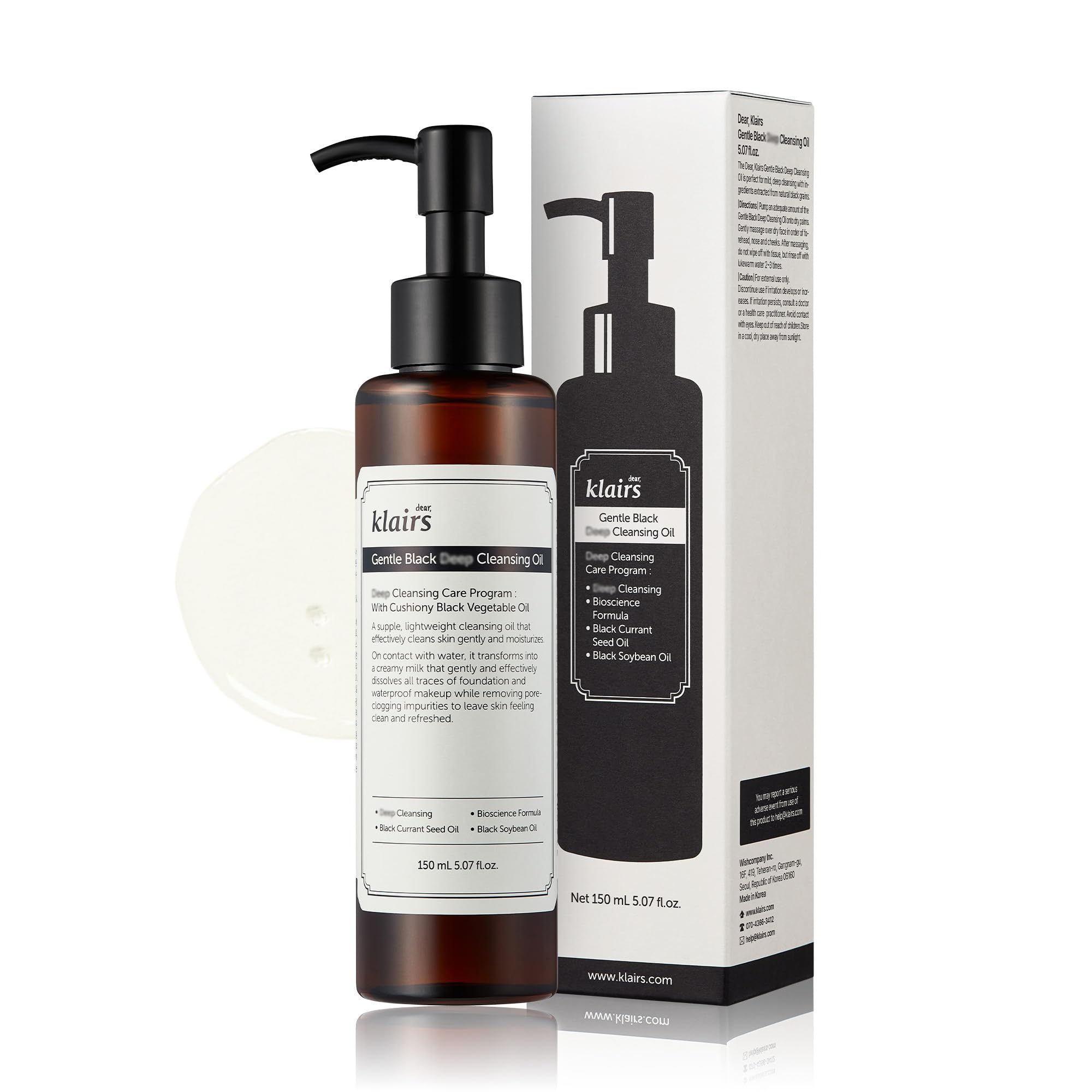 DearKlairs Gentle Black Deep Cleansing Oil | Vegan Makeup Remover - 150ml