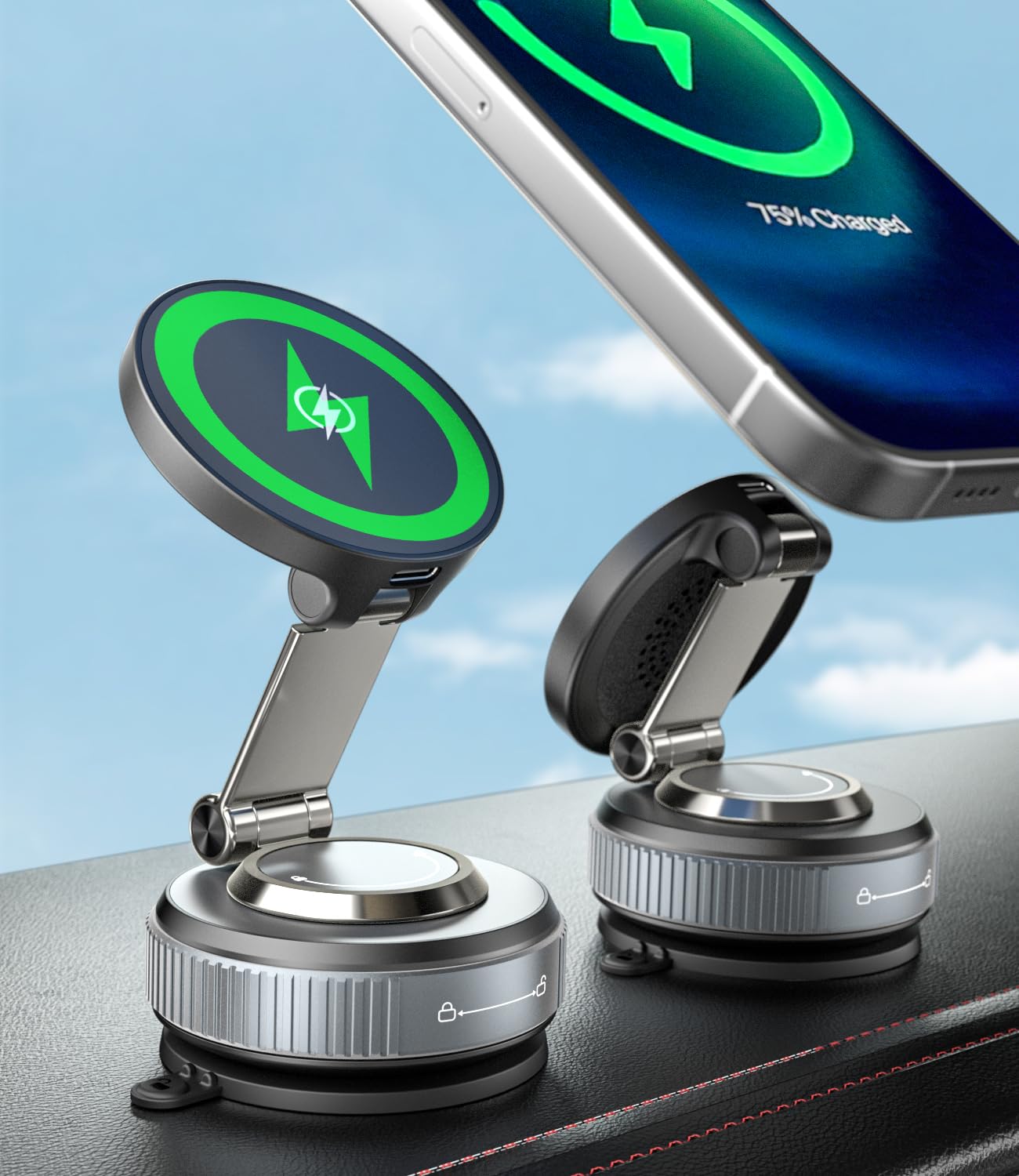 ALAFLY 15W Magnetic Wireless Car Charger Mount with Suction Cup