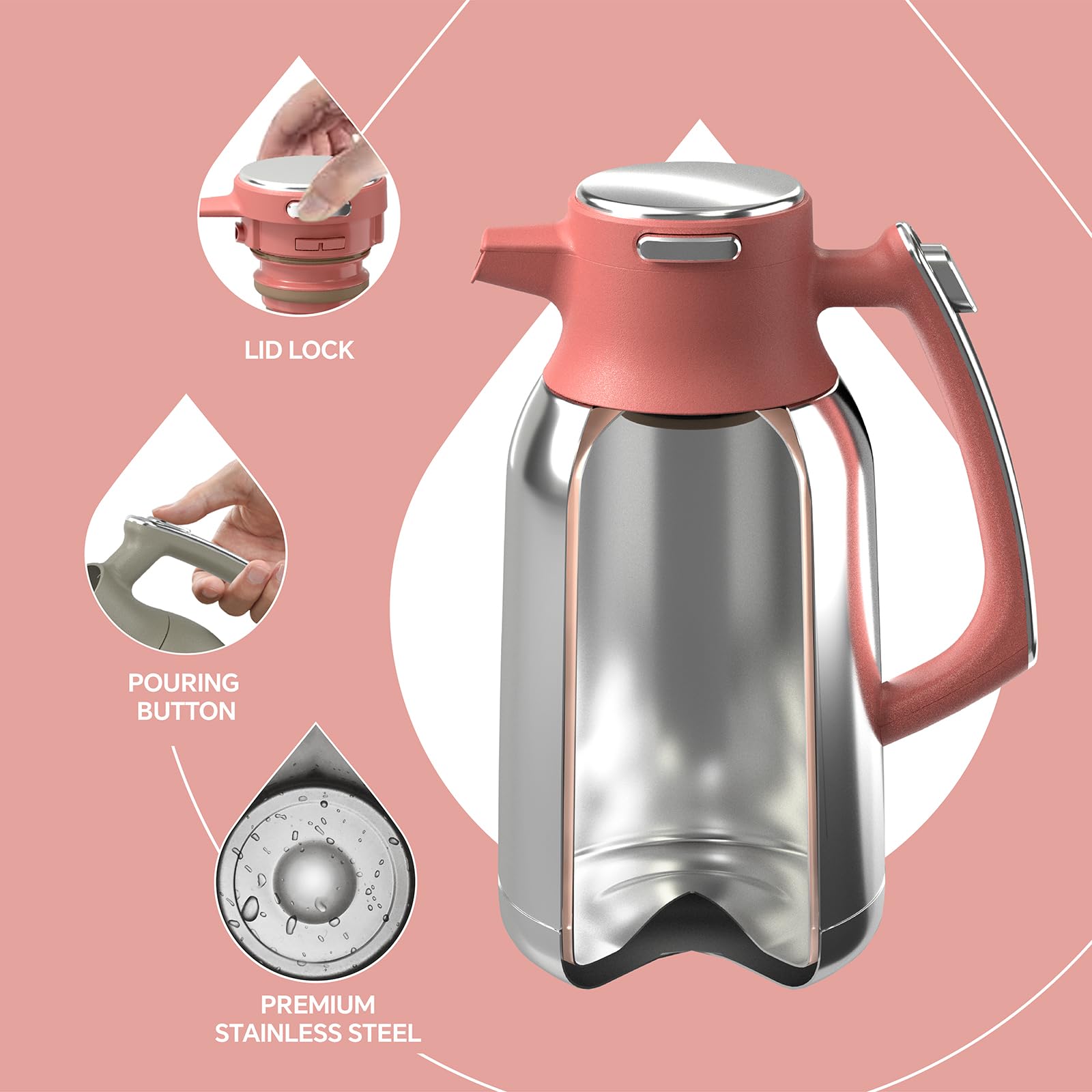 IDEUS 68oz Vacuum Insulated Coffee Carafe – Stainless Steel Thermal Pot