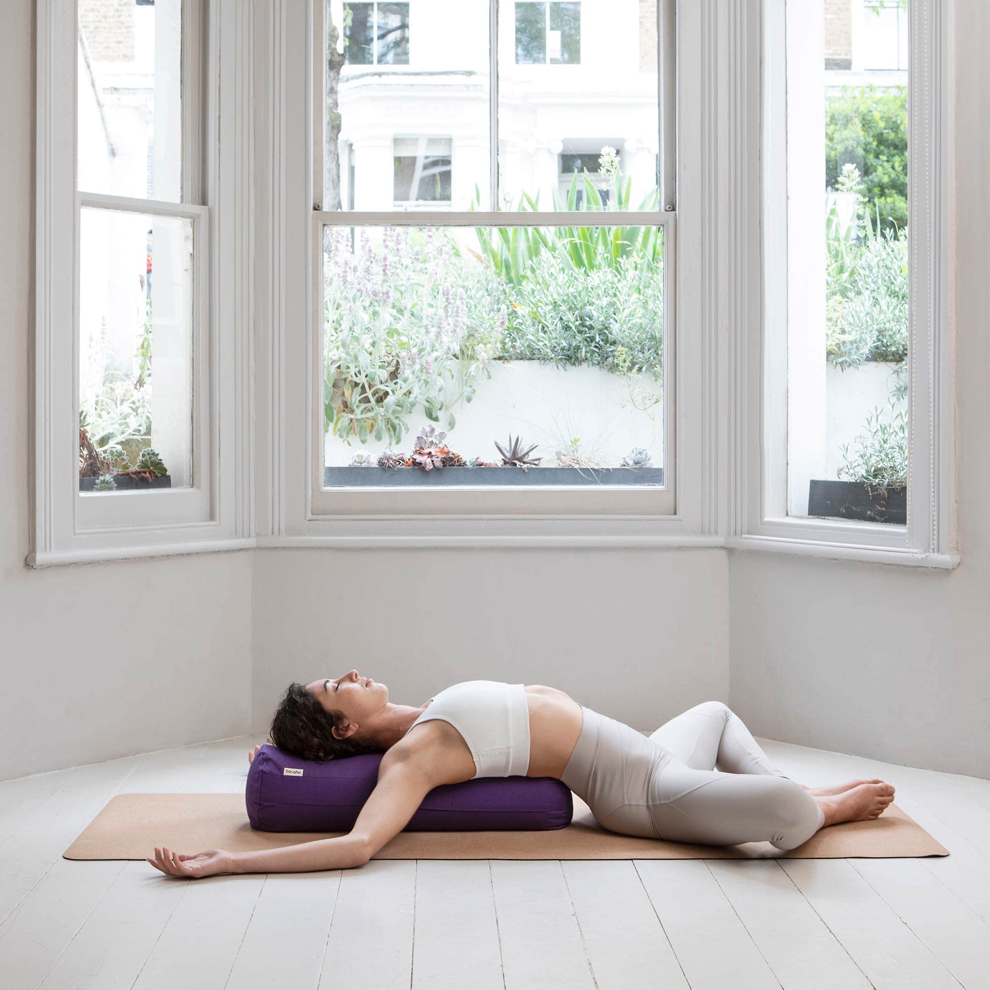 Basaho Yoga Bolster - Organic Cotton & Buckwheat Hulls - Stone, 68cm