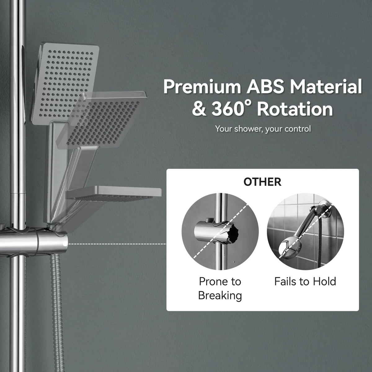 Auralum 70cm Shower Riser Rail - Adjustable 360°Swivel Shower Head Holder - Anti-Corrosion Premium Stainless Steel - image 4