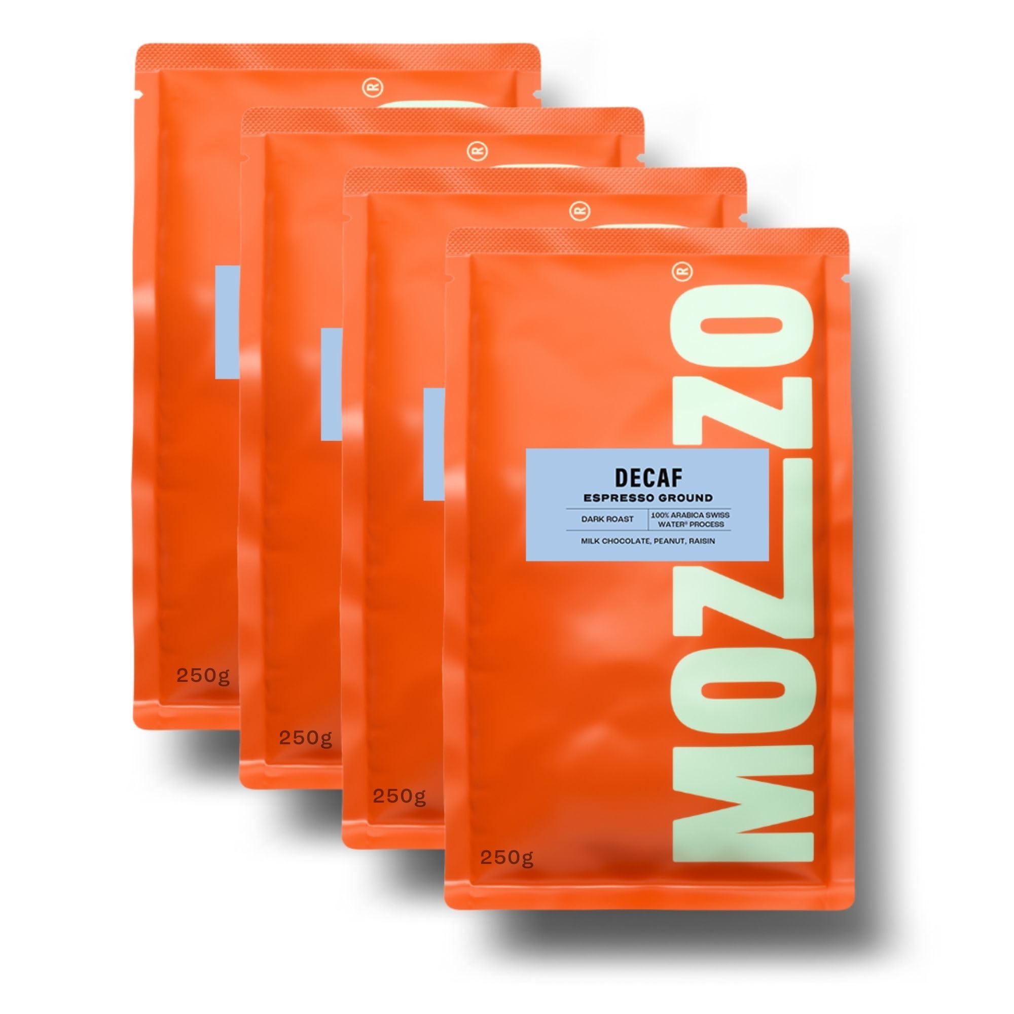 Mozzo Decaf Espresso Ground Coffee - Dark Roast Swiss Water - 4 x 250g