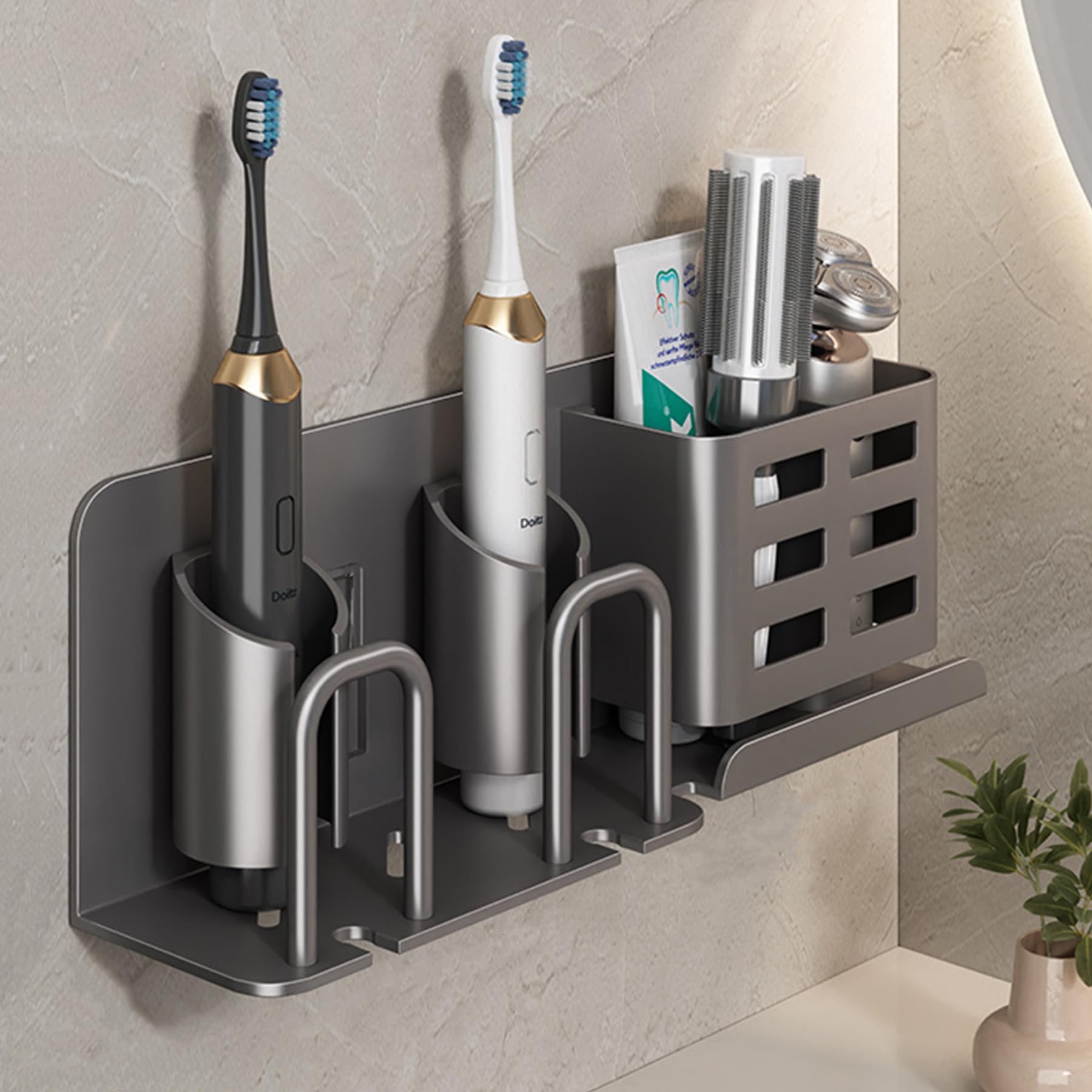 YESENT Aluminum Electric Toothbrush Holder | Wall Mounted 2-Slot Rack