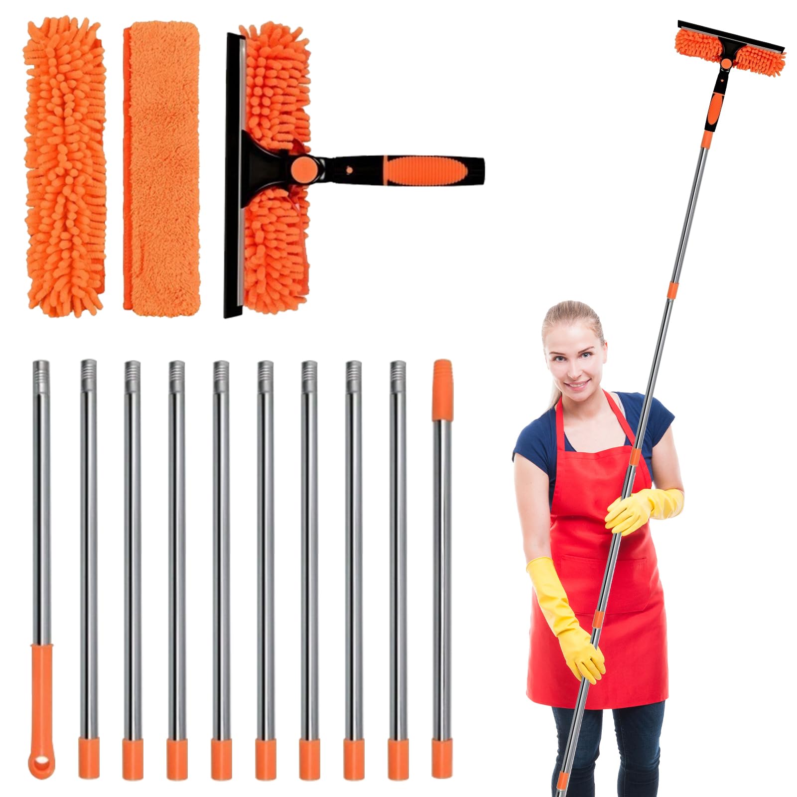 4.3m Telescopic Window Cleaner | 2-in-1 Squeegee & Scraper