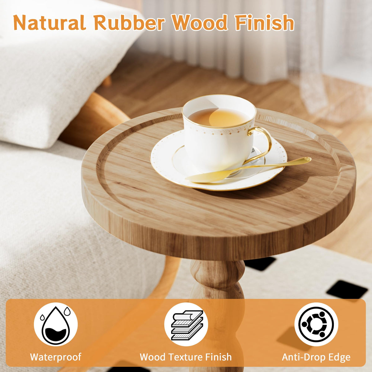 Wooden Round Side Table, Round Bar Table,Small End Table-Dunkle Holzfarbe - image 4