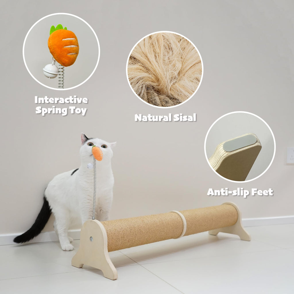 Horizontal Cat Scratching Post | 30" Sisal Scratcher with Toy