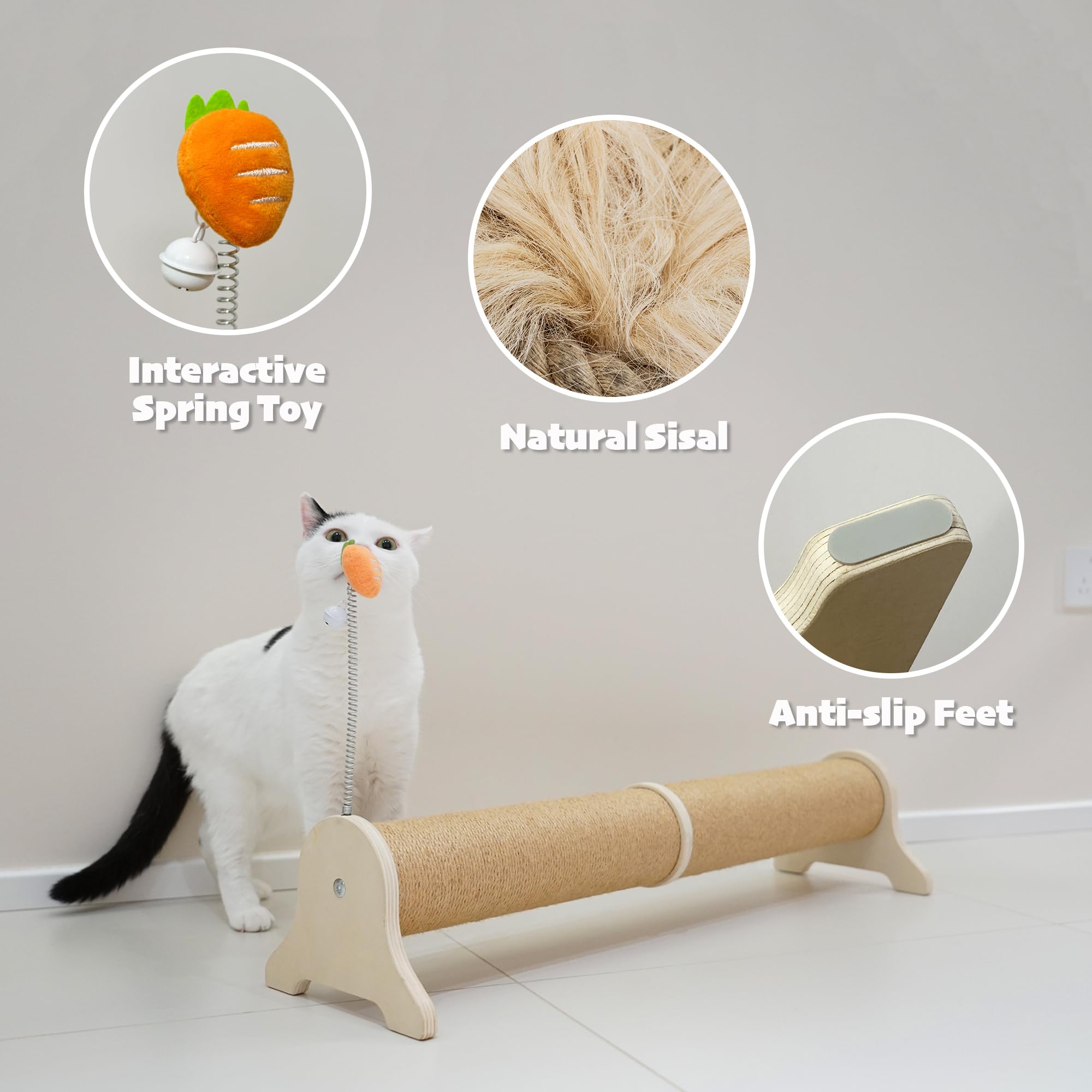 Horizontal Cat Scratching Post | 30" Sisal Scratcher with Toy