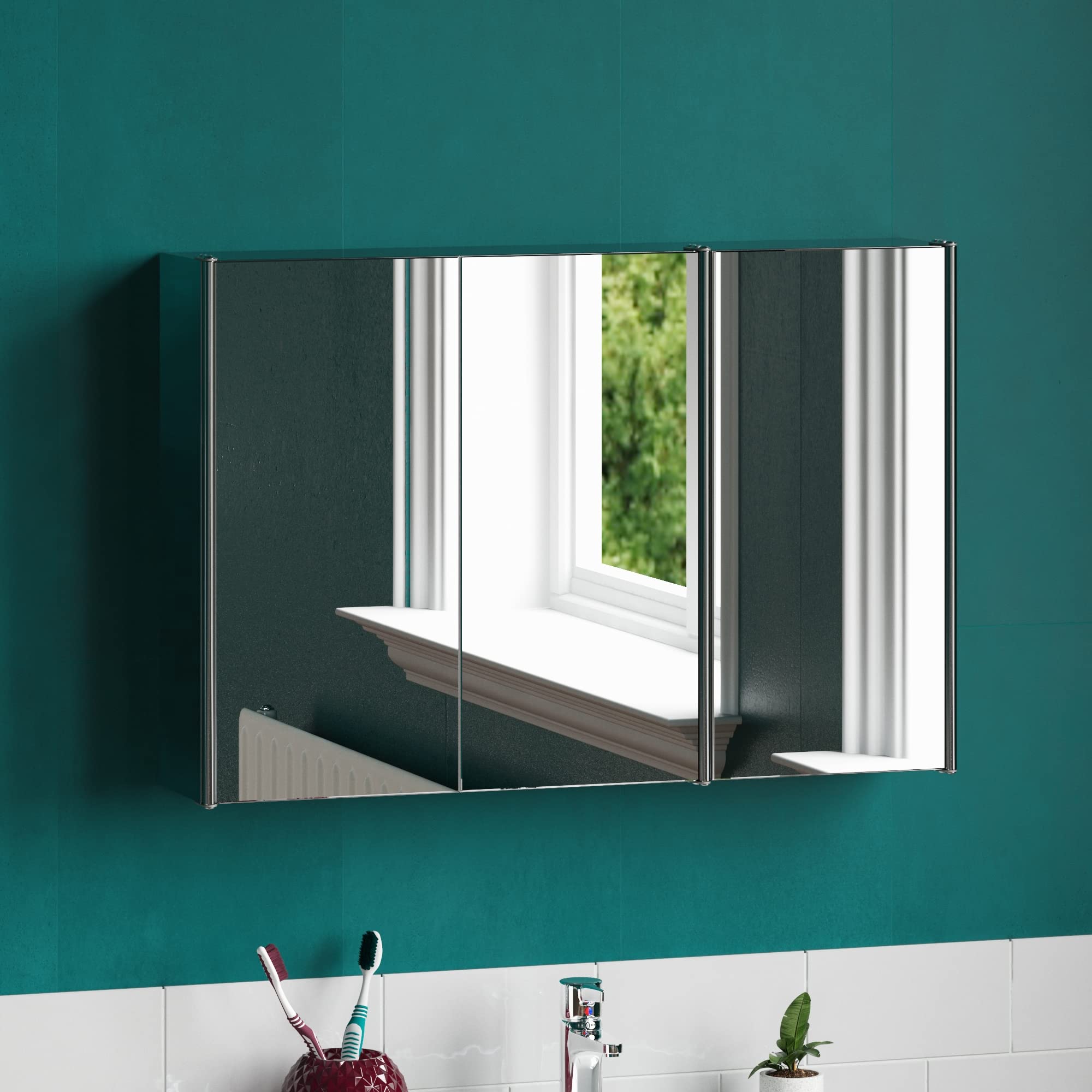 Bath Vida Tiano Triple Mirror Bathroom Cabinet | Stainless Steel Wall Unit