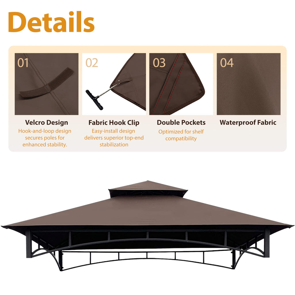 CoastShade 8x5 Grill Gazebo Replacement Canopy – Double Tiered Roof, Brown