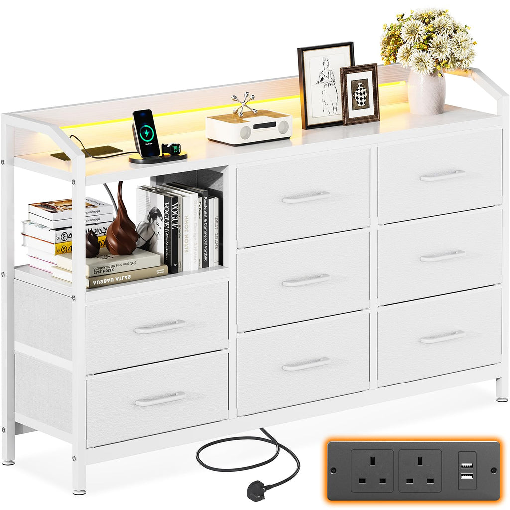 ODK Chest of Drawers Bedroom, 8 Fabric Drawers, 110x30x88cm, White - image 1