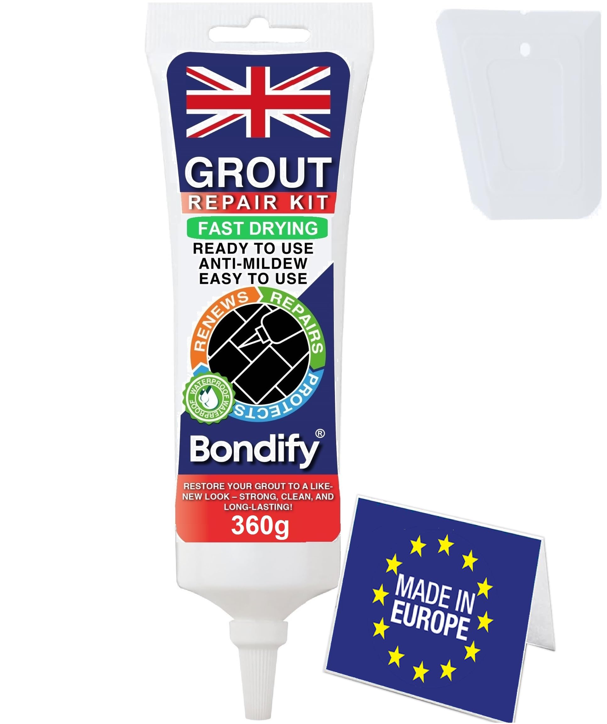 Bondify White Grout Repair Kit – 360g Waterproof Anti Mould Tile Filler