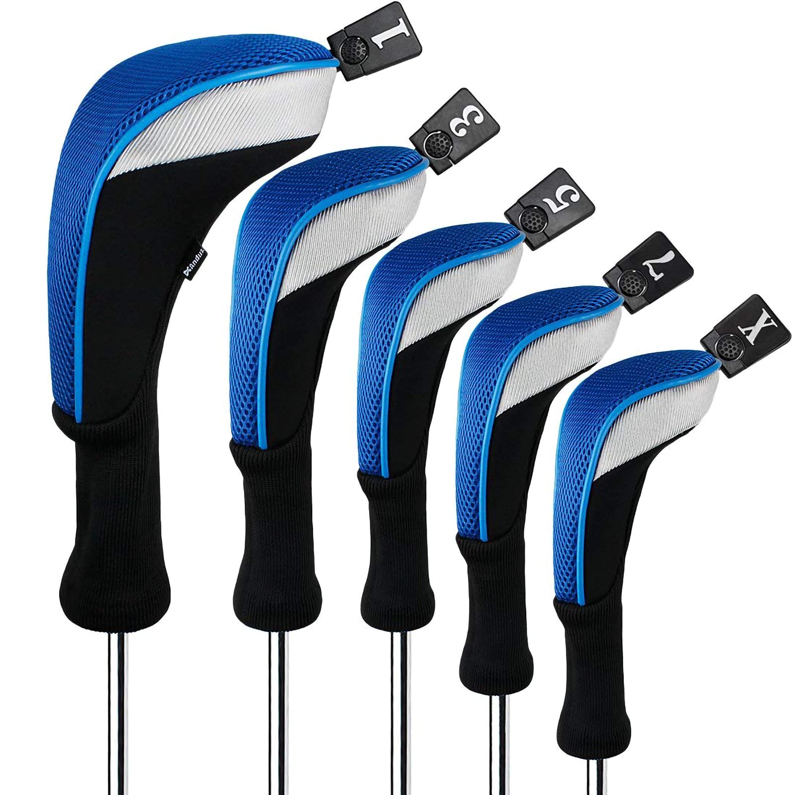 Andux Golf Club Head Covers - 5pc Set for 460cc Driver & Fairway Woods