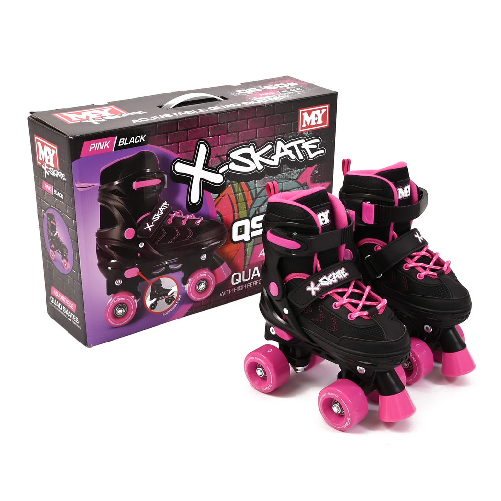 M.Y X-Skate Kids Adjustable Pink Quad Roller Skates – Small (UK 12-2)