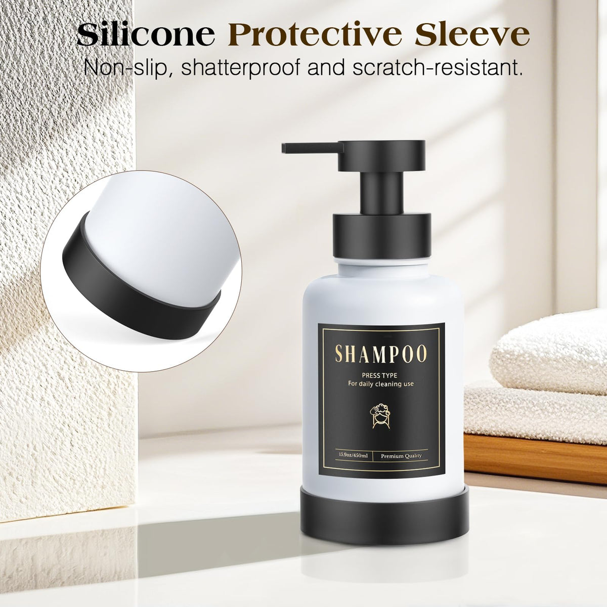 Luxspire Foaming Soap Dispenser 15oz Hand Soap Bottle, Black+White, 2 Pack - image 5