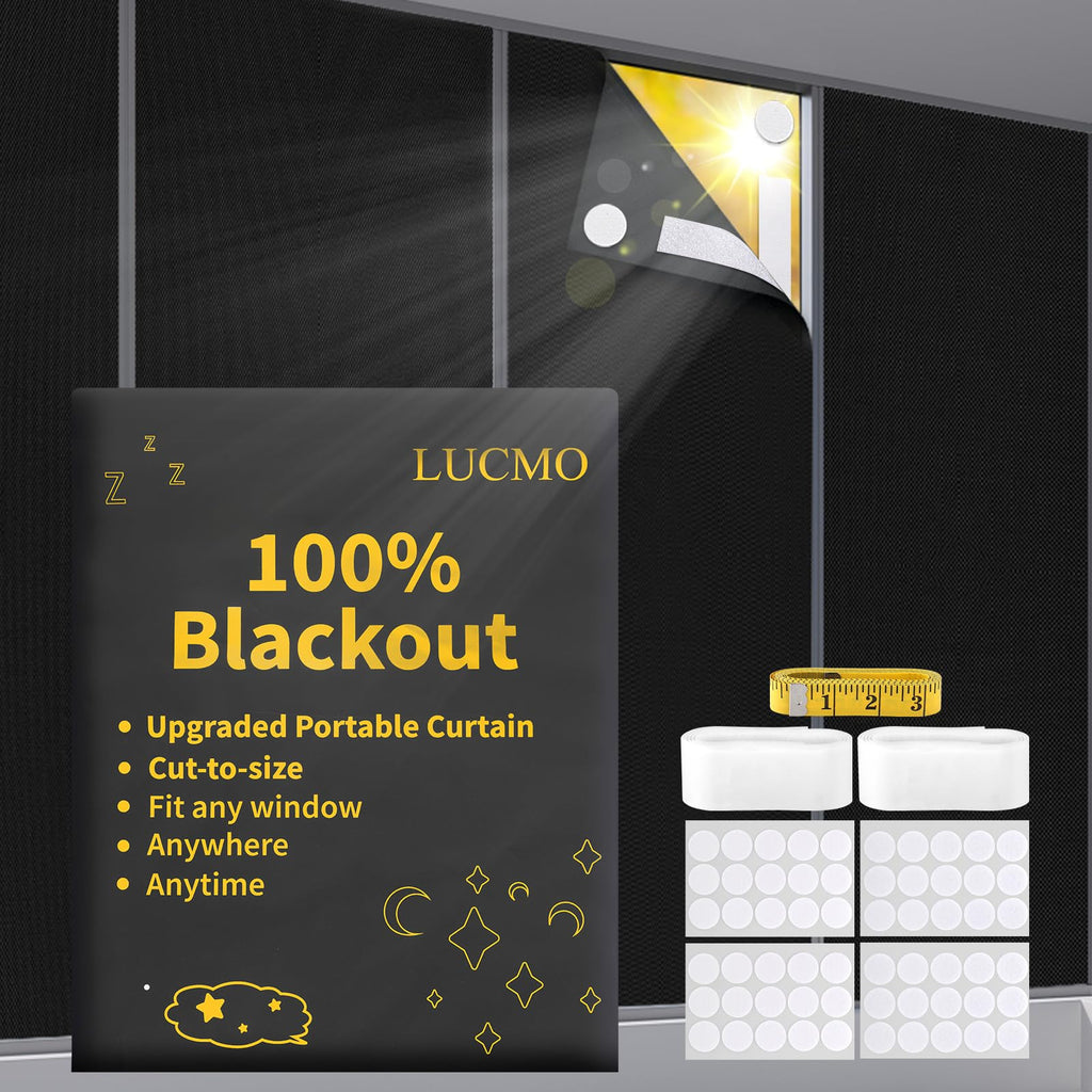 LUCMO 100% Blackout Blinds – No Drill Portable Window Shades for Nursery