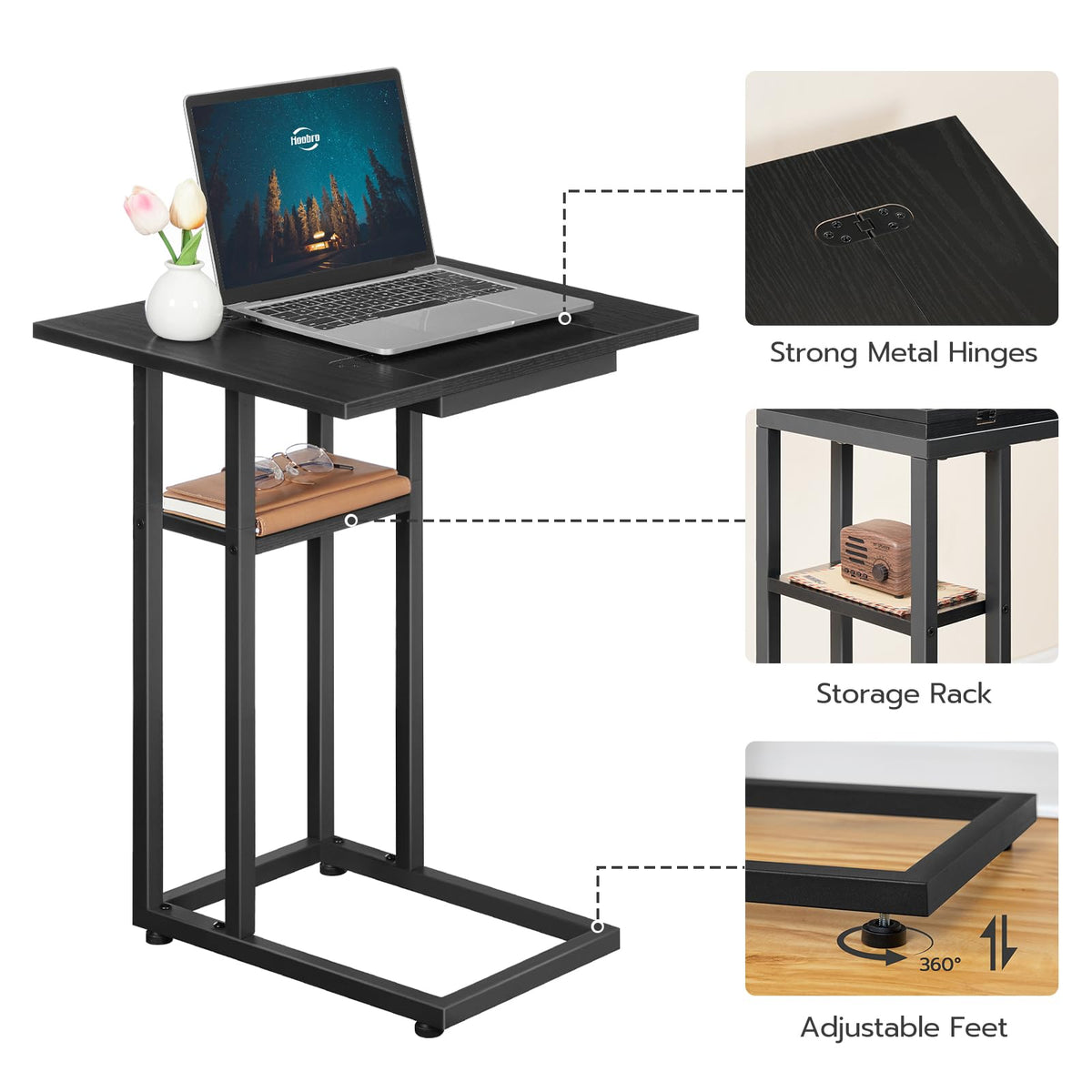 HOOBRO C Shaped Side Table, Foldable Sofa Side Table, Bedside Snack Tables, Laptop Holder Table for Sofa, Small Spaces, Small Coffee Tables - image 5