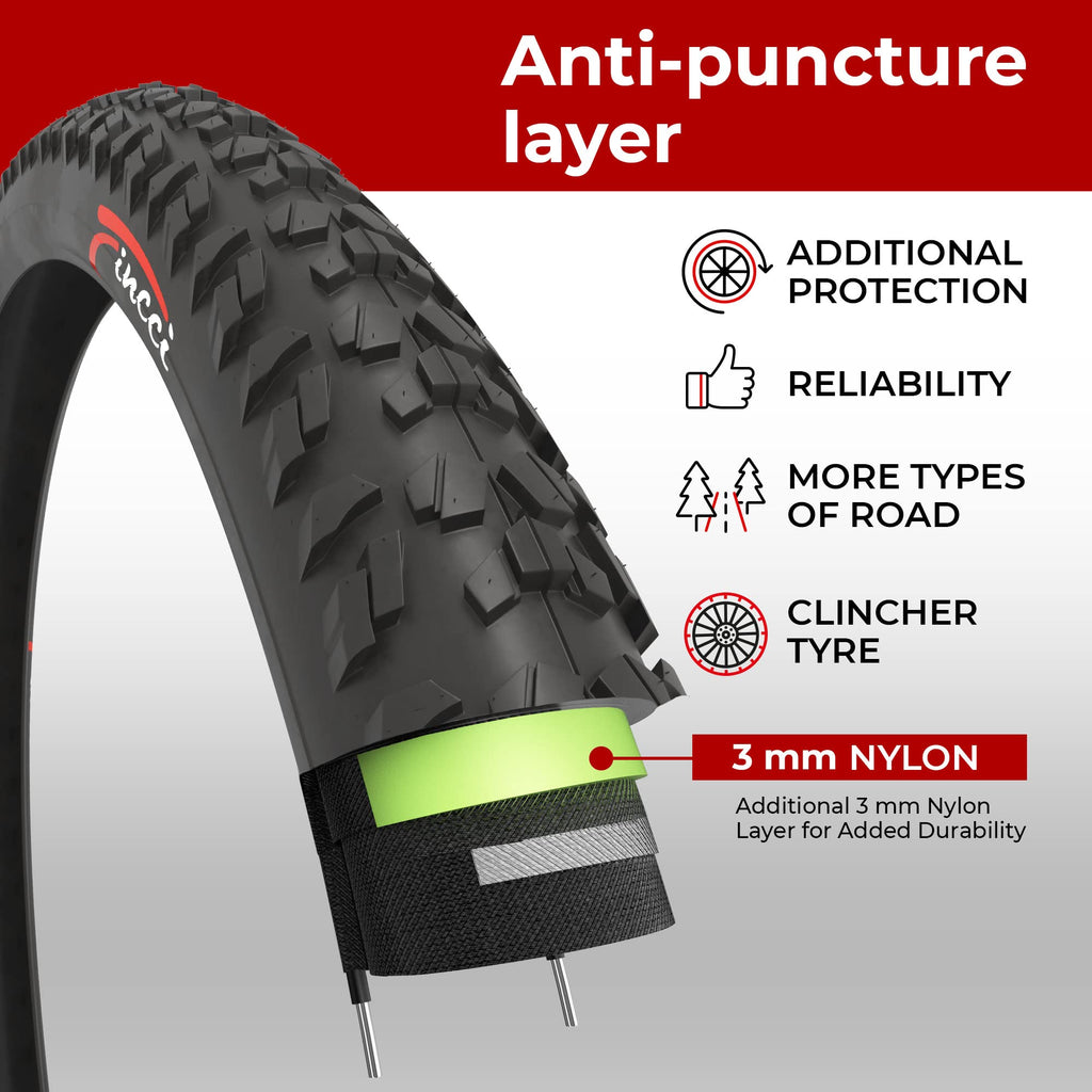 Fincci 26 x 1.95 MTB Bicycle Tyres | Foldable Puncture Resistant Pair